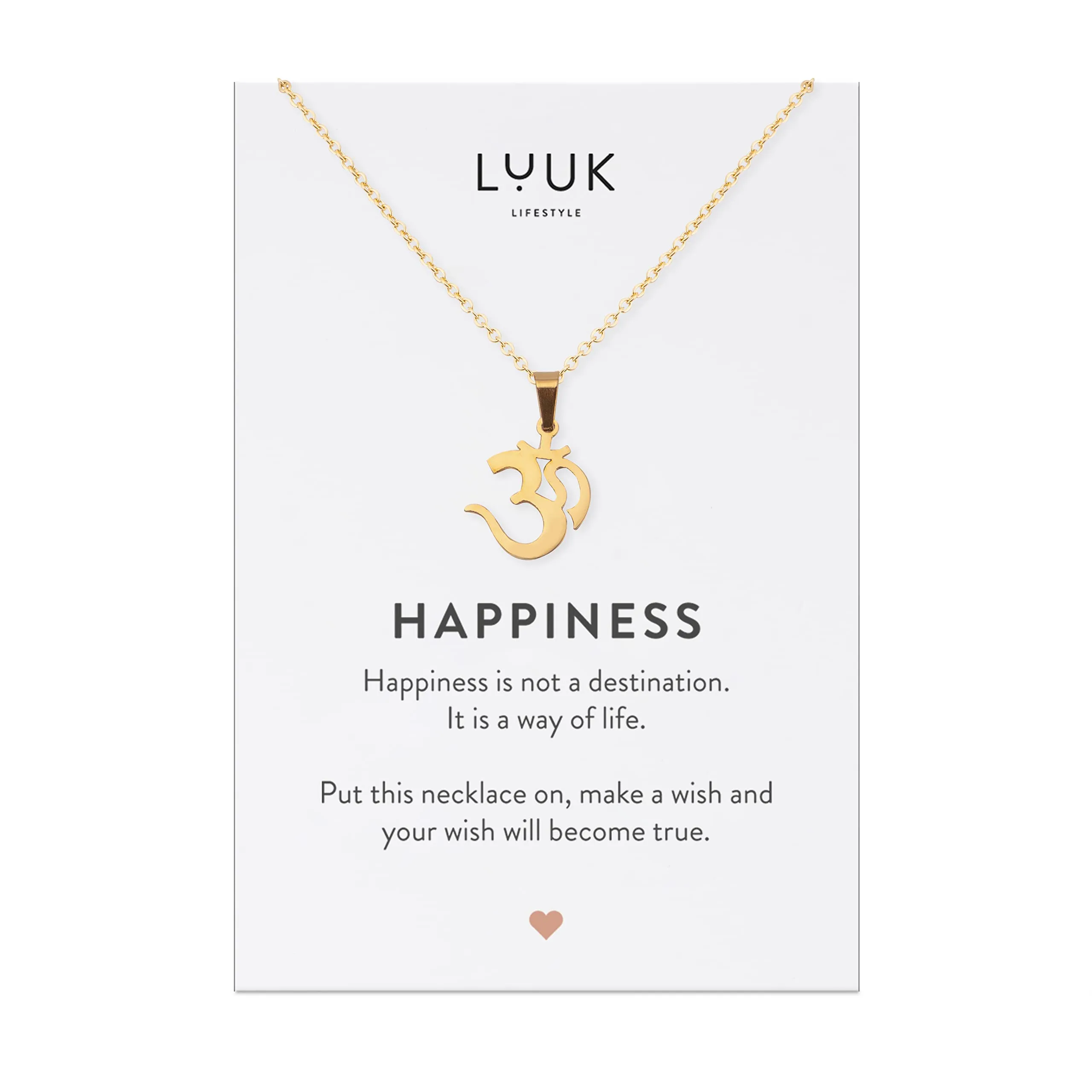 LUUK LIFESTYLE Collana in Acciaio Inox con Ciondolo Om, Oro, 50cm - immagine 1