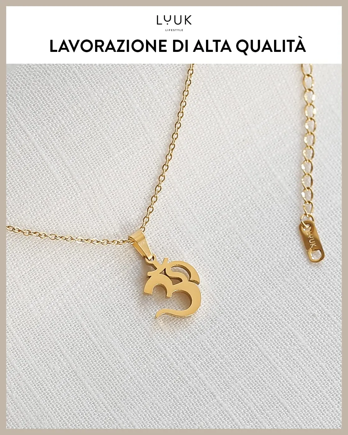 LUUK LIFESTYLE Collana in Acciaio Inox con Ciondolo Om, Oro, 50cm - immagine 4