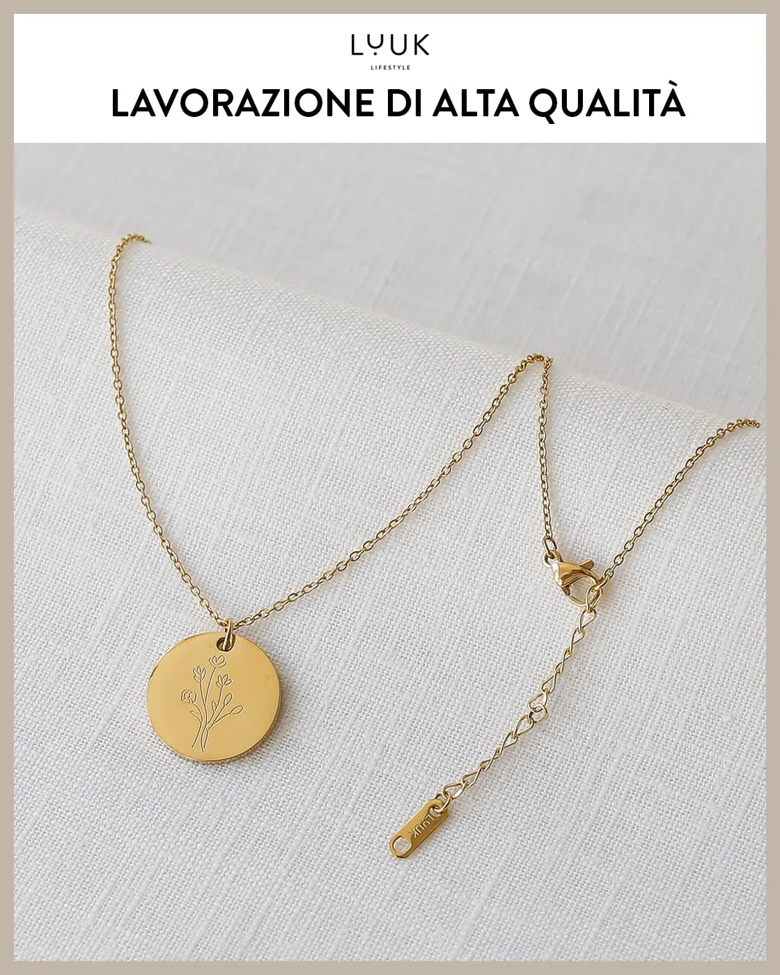 LUUK LIFESTYLE Collana in Acciaio Inox con Ciondolo Fiore, Oro, 50cm - immagine 4
