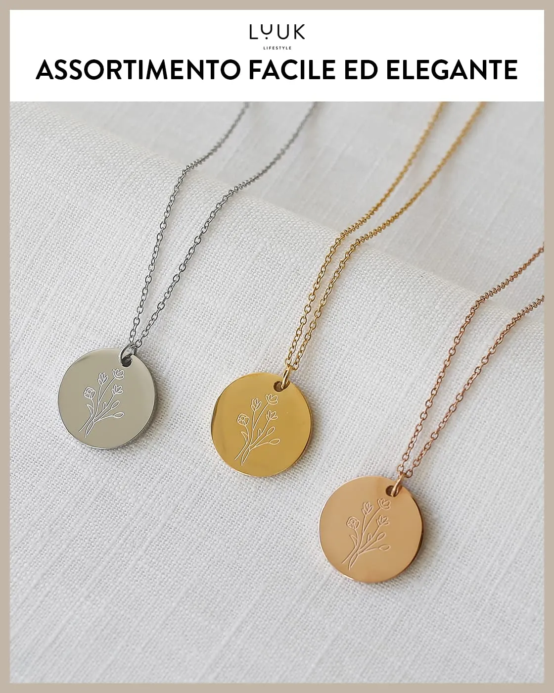 LUUK LIFESTYLE Collana in Acciaio Inox con Ciondolo Fiore, Oro, 50cm - immagine 6