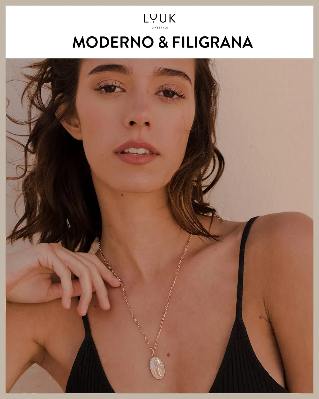 LUUK LIFESTYLE Collana con Ciondolo Vergine Maria, Oro Rosa, 50cm - immagine 2