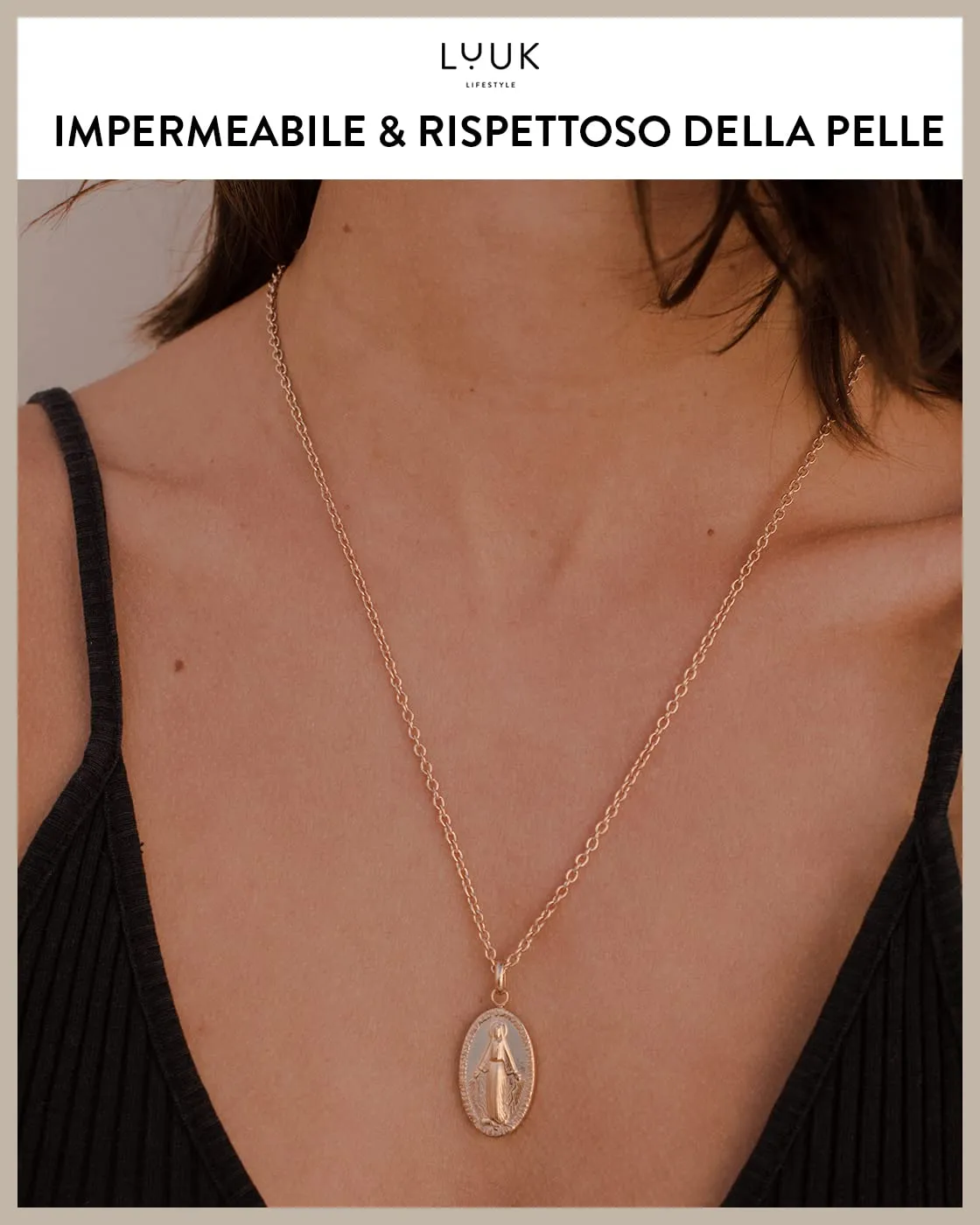 LUUK LIFESTYLE Collana con Ciondolo Vergine Maria, Oro Rosa, 50cm - immagine 3