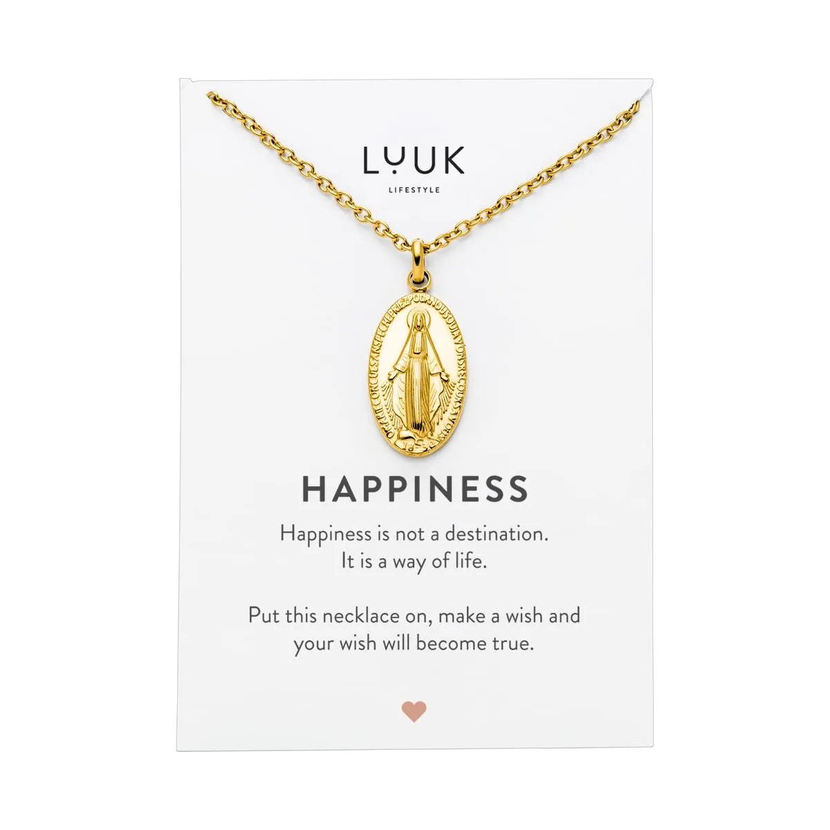 LUUK LIFESTYLE Collana Acciaio Inox con Ciondolo Vergine Maria, Oro, 50cm - immagine 1