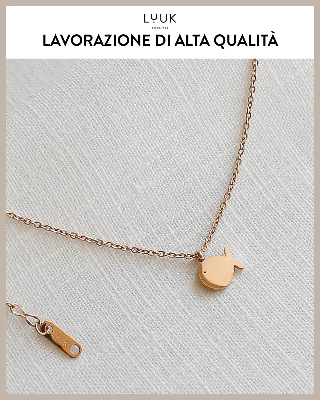 LUUK LIFESTYLE Collana in Acciaio Inox con Ciondolo Balena, Oro Rosa, 50cm - immagine 4