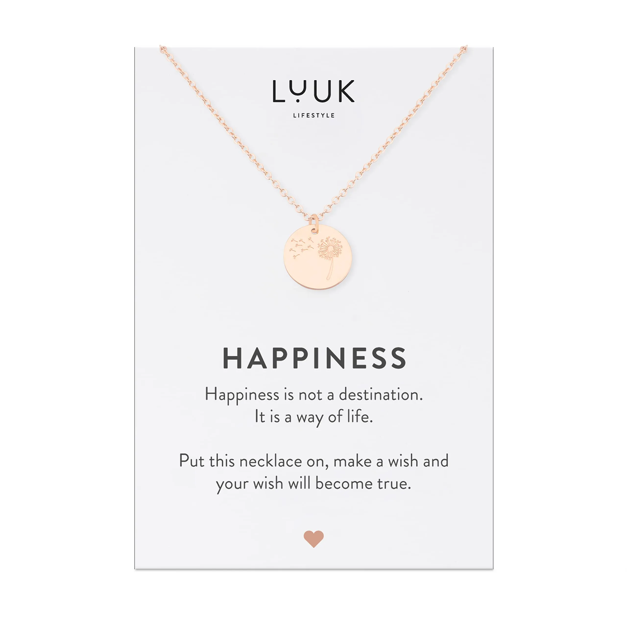 LUUK LIFESTYLE Collana con Ciondolo Dente di leone, Oro Rosa, 50cm - immagine 1