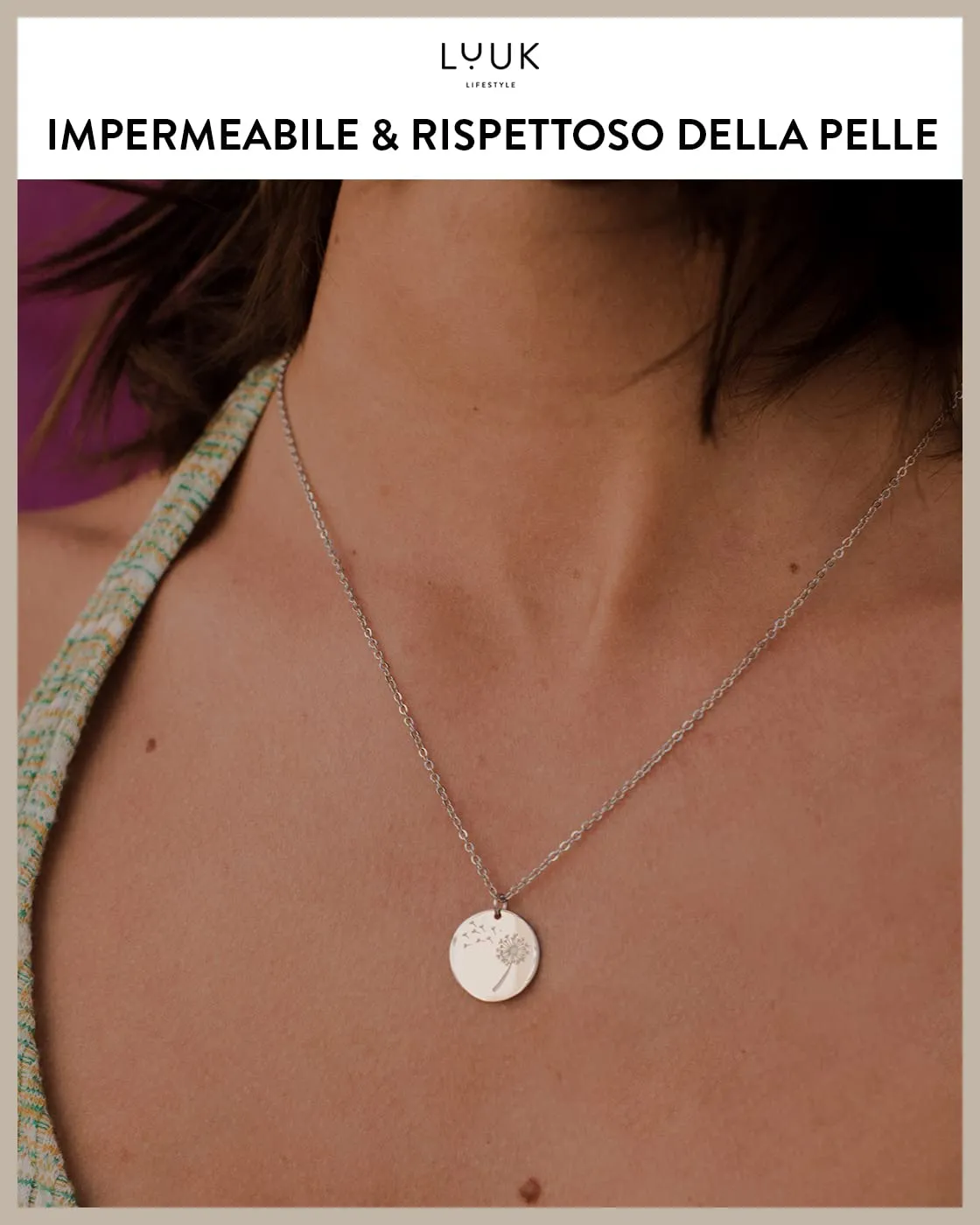 LUUK LIFESTYLE Collana con Ciondolo Dente di leone, Argento, 50cm - immagine 3