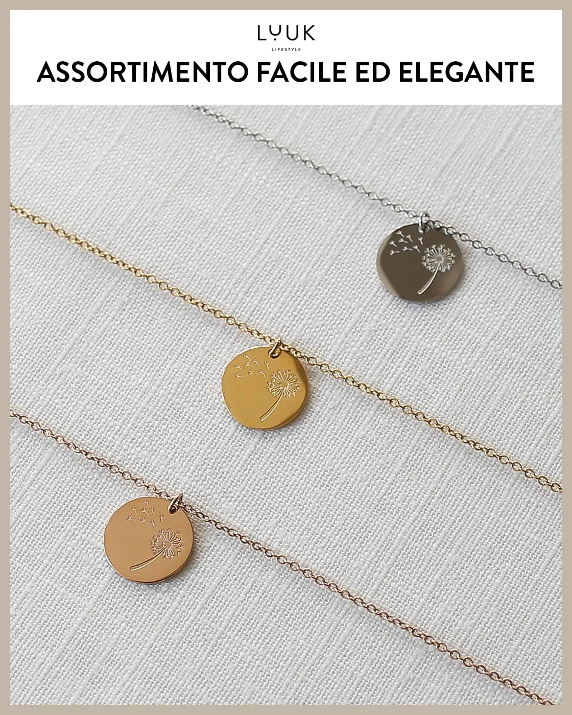 LUUK LIFESTYLE Collana con Ciondolo Dente di leone, Argento, 50cm - immagine 6