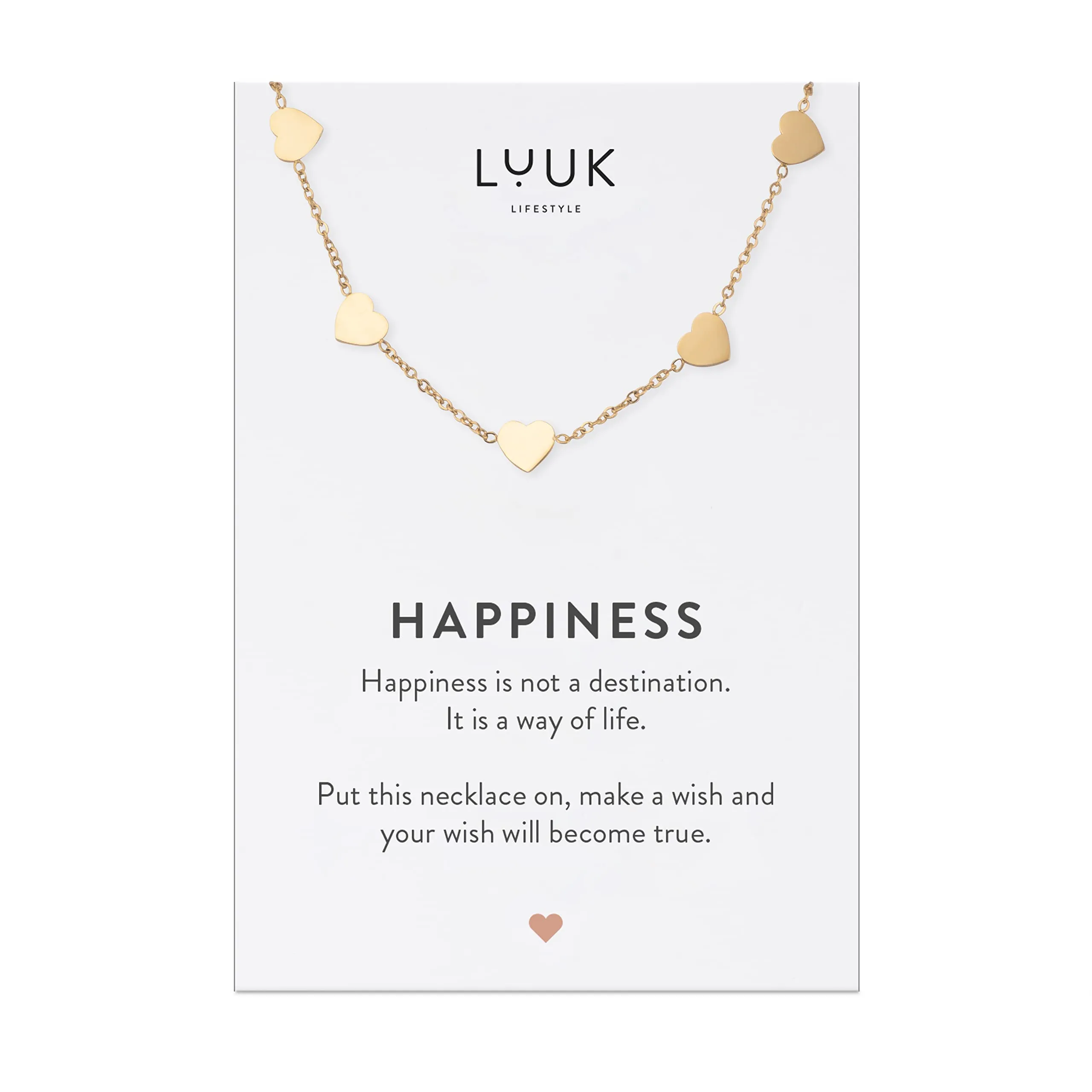 LUUK LIFESTYLE Collana in Acciaio Inossidabile con Ciondolo di Cuori, Oro, 50cm - immagine 1
