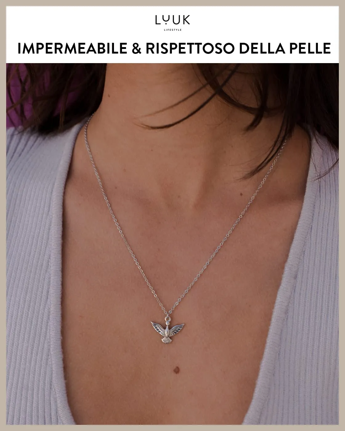 LUUK LIFESTYLE Collana in Acciaio Inox con Ciondolo Aquila, Argento, 50cm - immagine 3