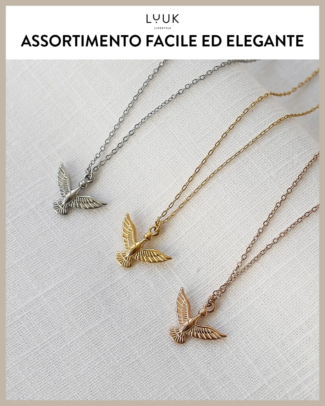 LUUK LIFESTYLE Collana in Acciaio Inox con Ciondolo Aquila, Argento, 50cm - immagine 6