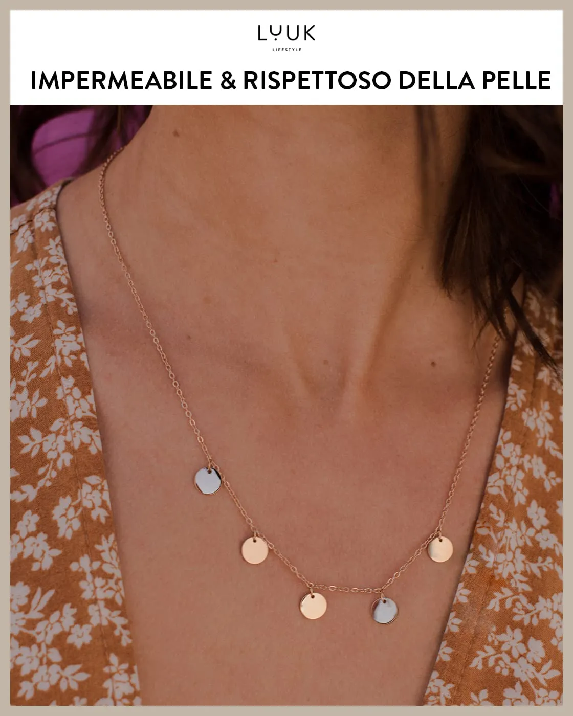 LUUK LIFESTYLE Collana con ciondolo di dischi circolari, Oro Rosa, 50cm - immagine 3