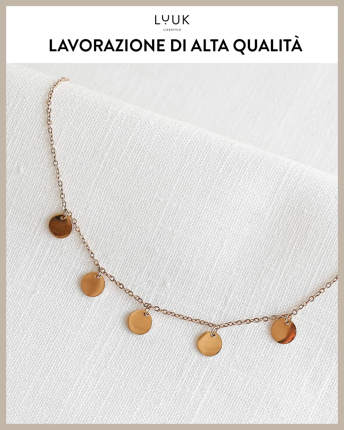 LUUK LIFESTYLE Collana con ciondolo di dischi circolari, Oro Rosa, 50cm - immagine 4