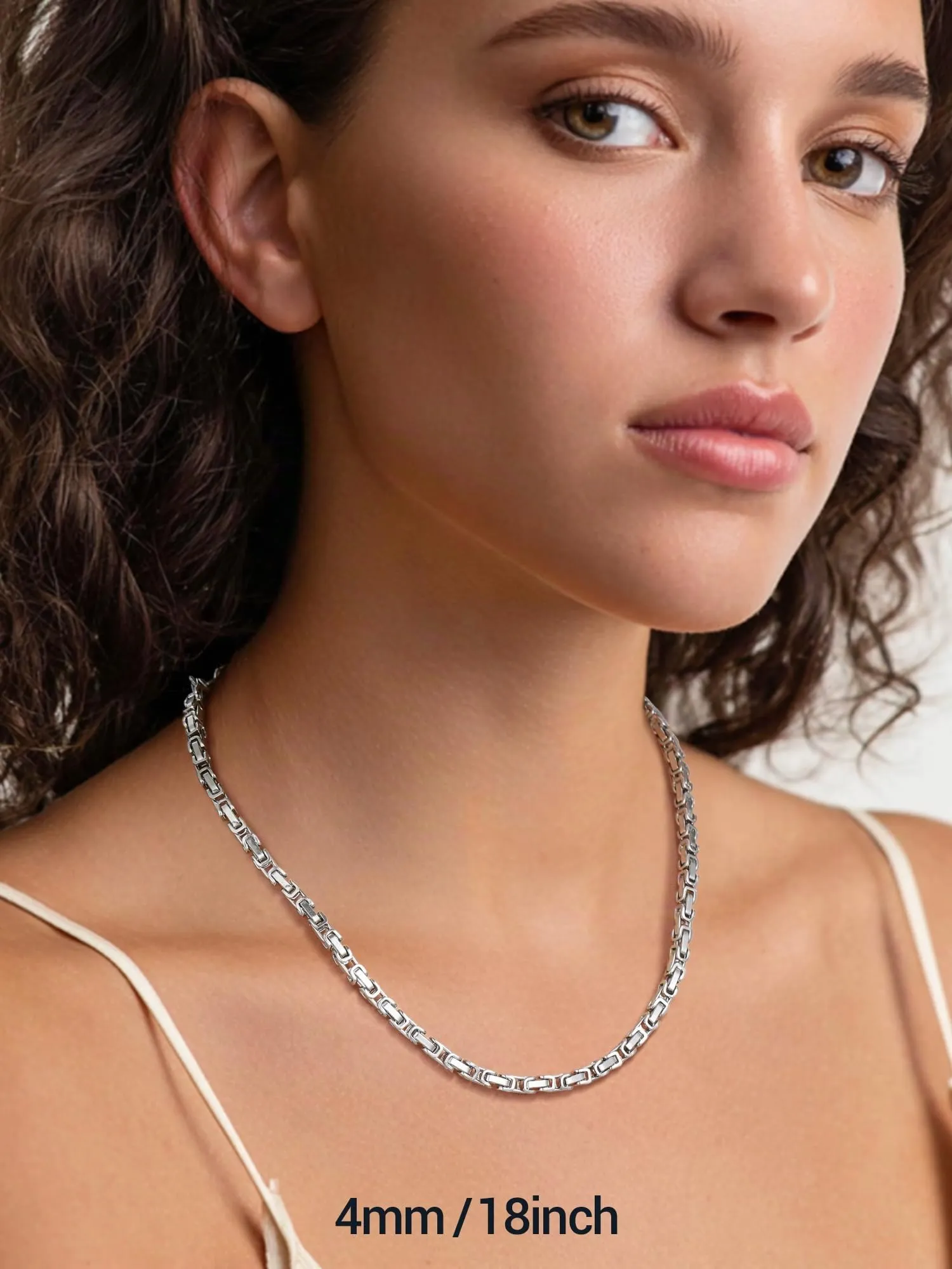 PROSTEEL Collana Uomo a Catena Bizantina in Acciaio Inossidabile 4mm Argento - immagine 9