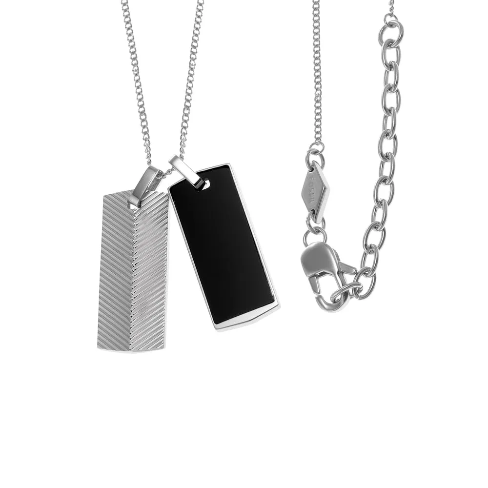 Fossil Collana da uomo Dog Tag in acciaio inossidabile, Argento e Nero - immagine 3