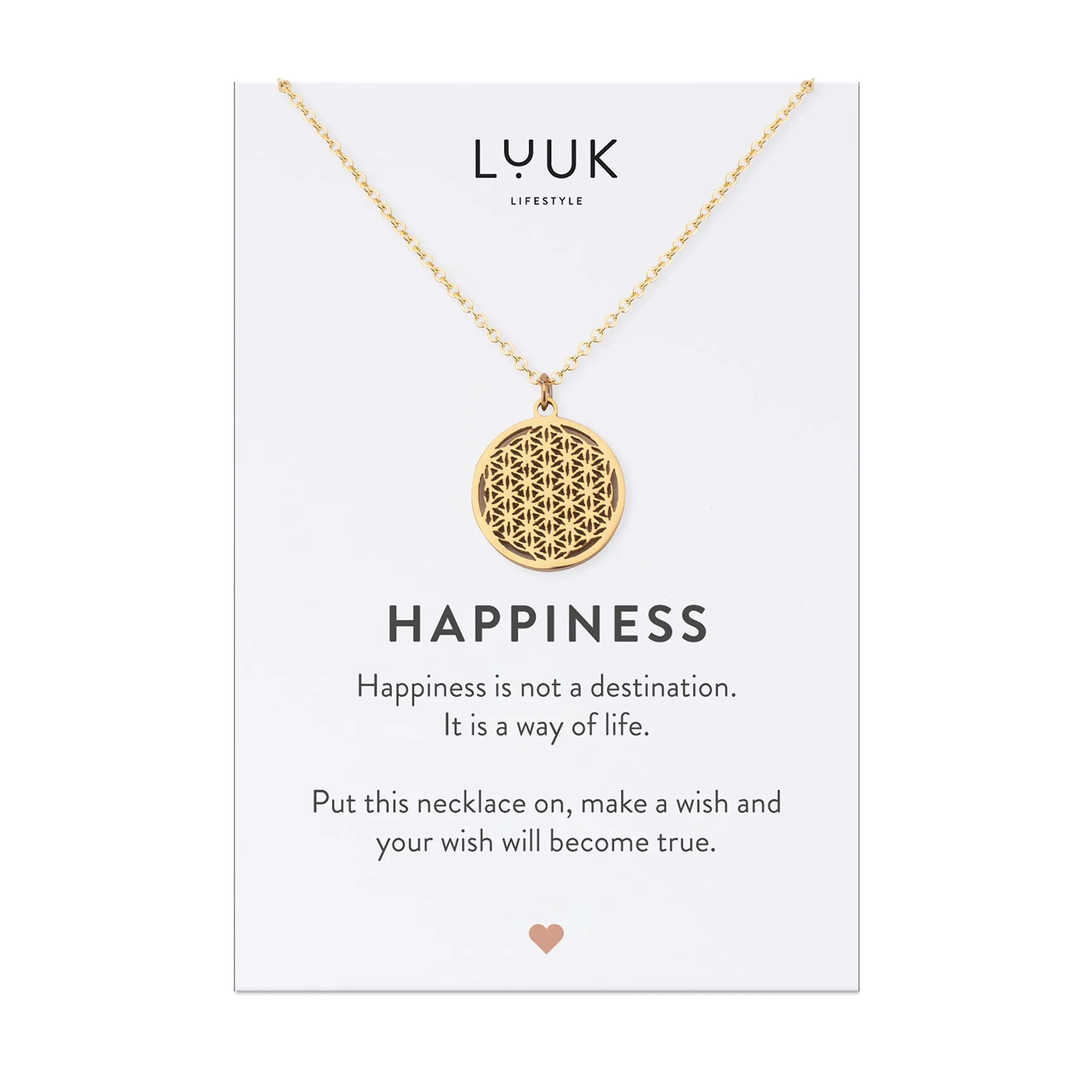 LUUK LIFESTYLE Collana con Ciondolo Fiore della Vita, Acciaio Inossidabile, Oro, 50cm - immagine 1