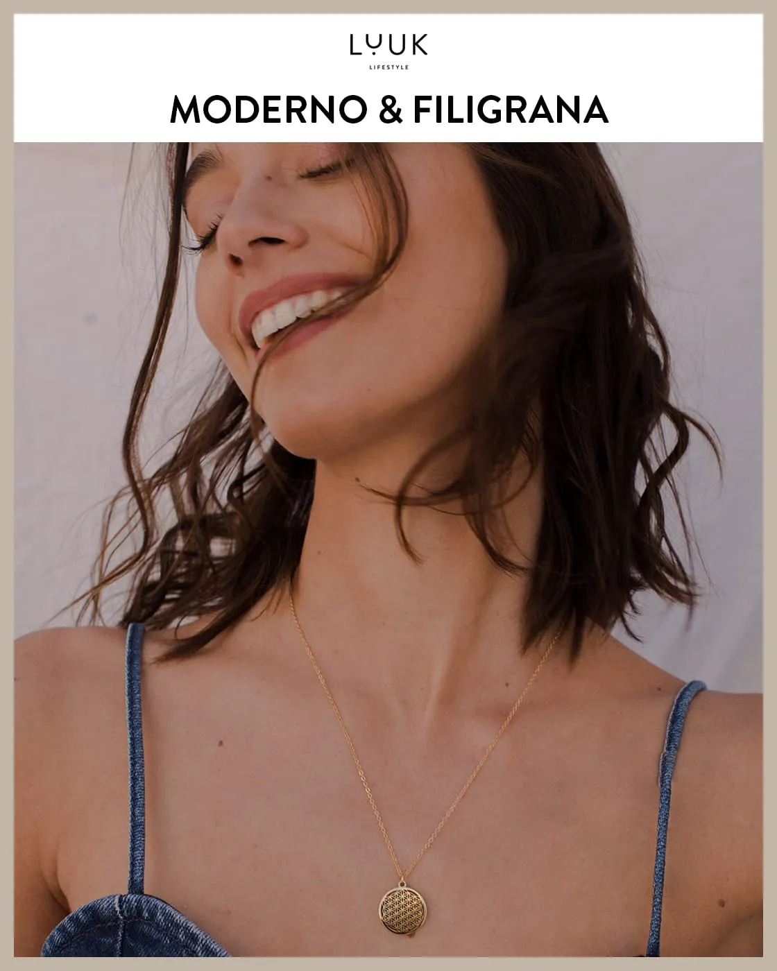 LUUK LIFESTYLE Collana con Ciondolo Fiore della Vita, Acciaio Inossidabile, Oro, 50cm - immagine 2