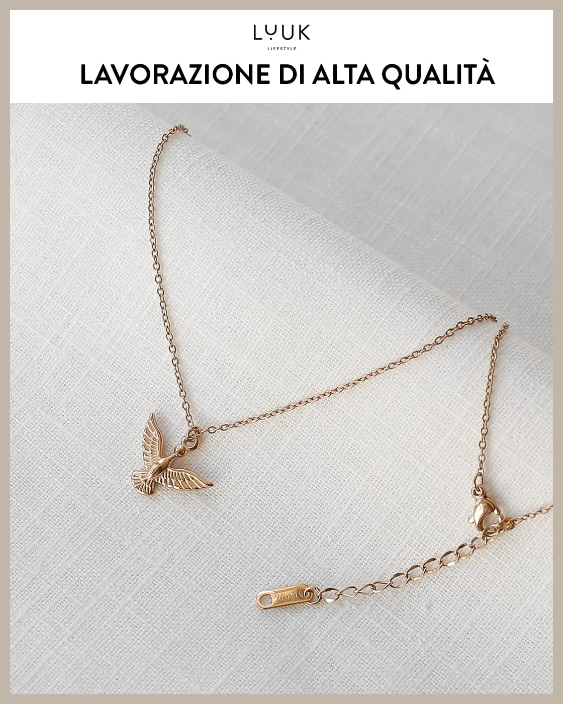 LUUK LIFESTYLE Collana in Acciaio Inox con Ciondolo Aquila, Oro Rosa, 50cm - immagine 4