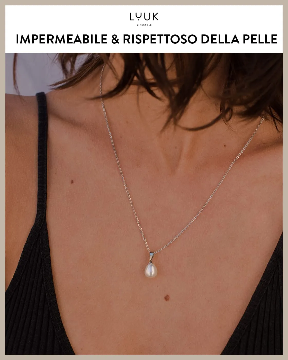 LUUK LIFESTYLE Collana in Acciaio Inox con Ciondolo Perla, Argento, 50cm - immagine 3