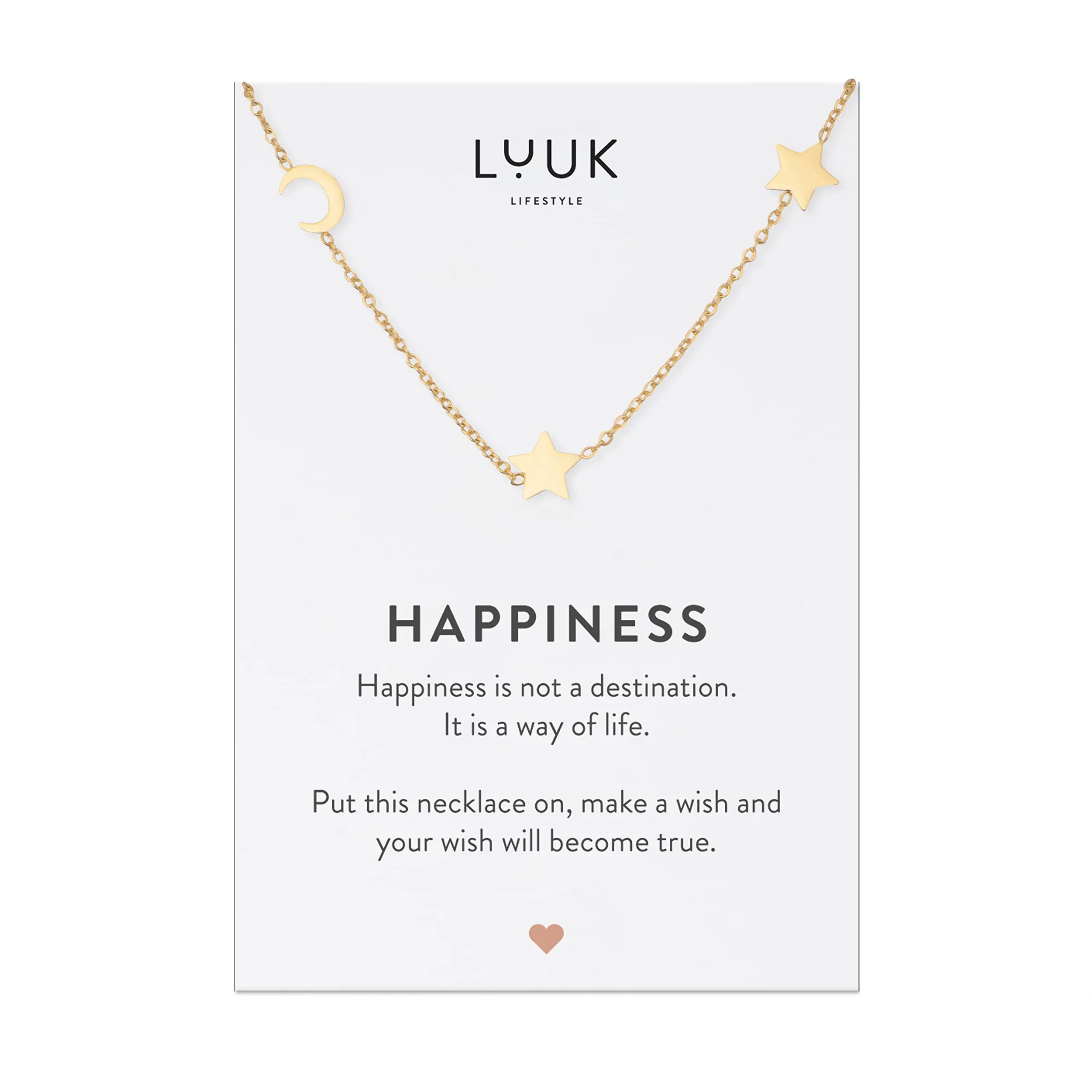 LUUK LIFESTYLE Collana in Acciaio Inox con Ciondolo Luna e Stelle, Oro, 50cm - immagine 1