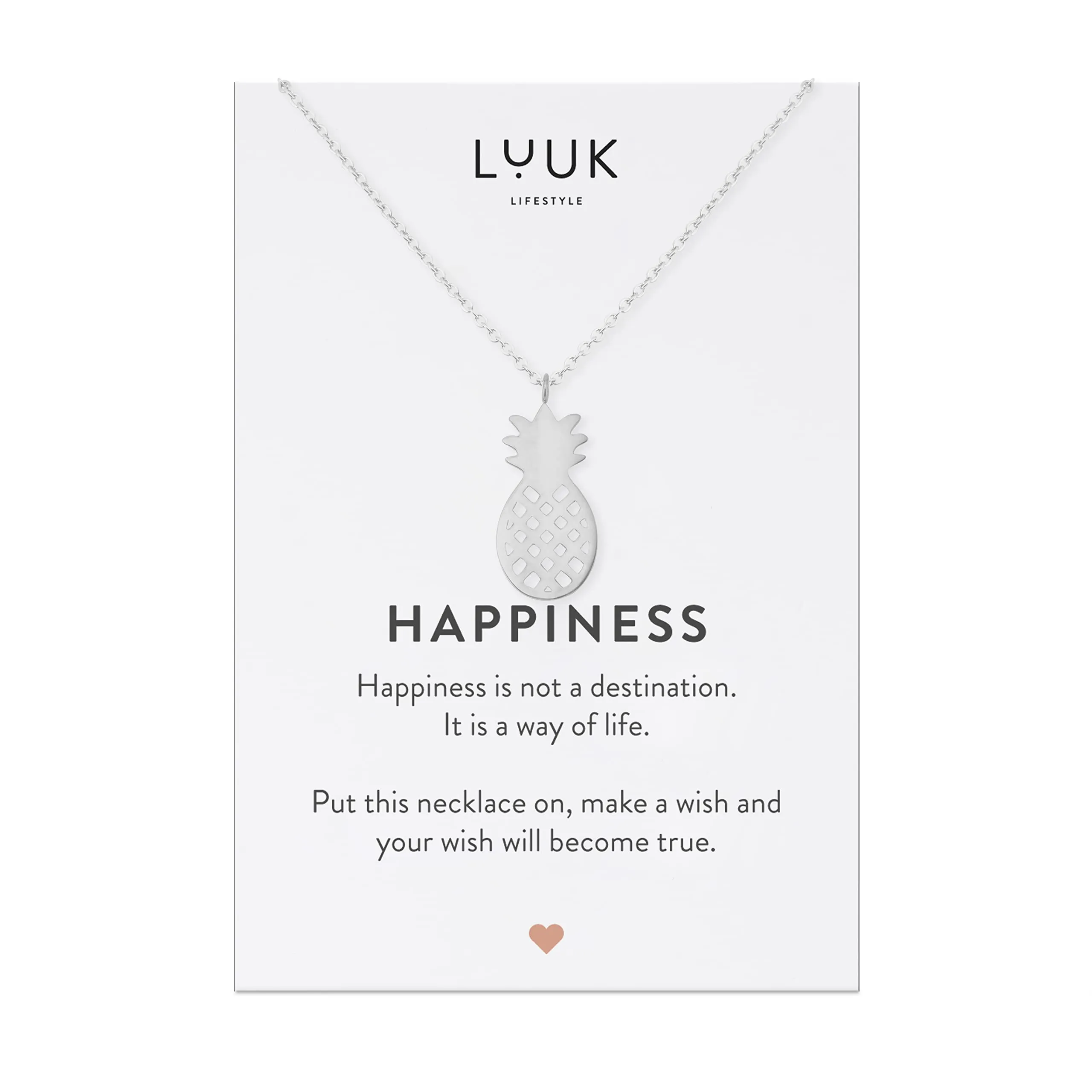 LUUK LIFESTYLE Collana in Acciaio Inox con Ciondolo Ananas, Argento, 50cm - immagine 1