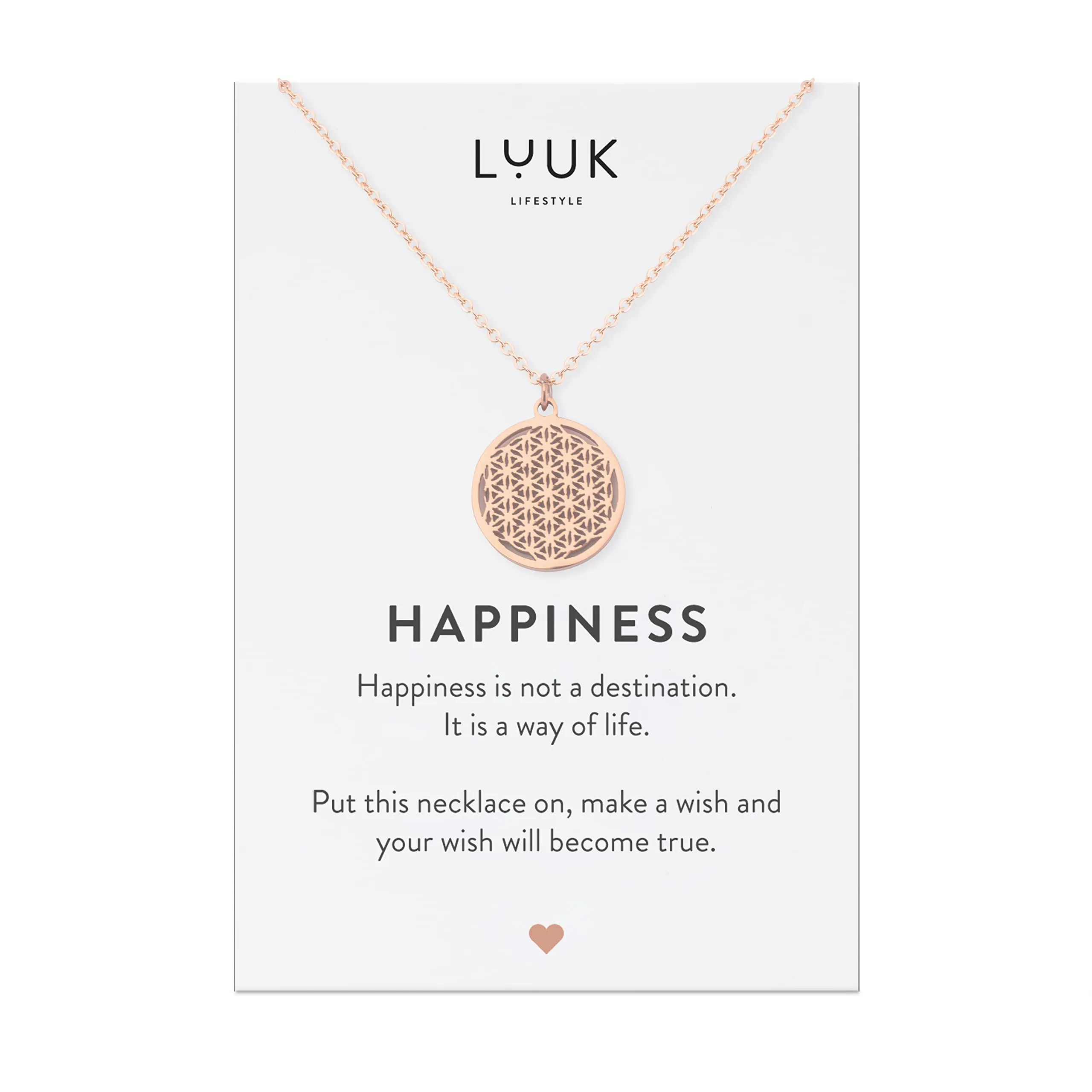 LUUK LIFESTYLE Collana con Ciondolo Fiore della Vita, Oro Rosa, 50cm - immagine 1