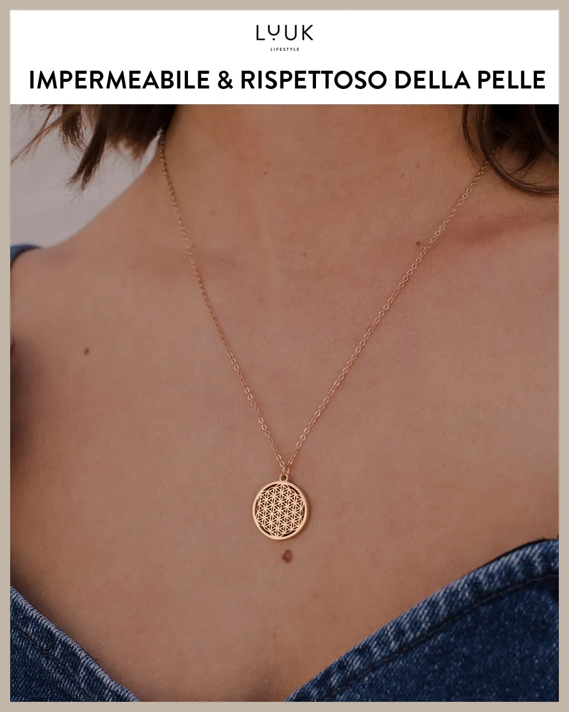 LUUK LIFESTYLE Collana con Ciondolo Fiore della Vita, Oro Rosa, 50cm - immagine 3