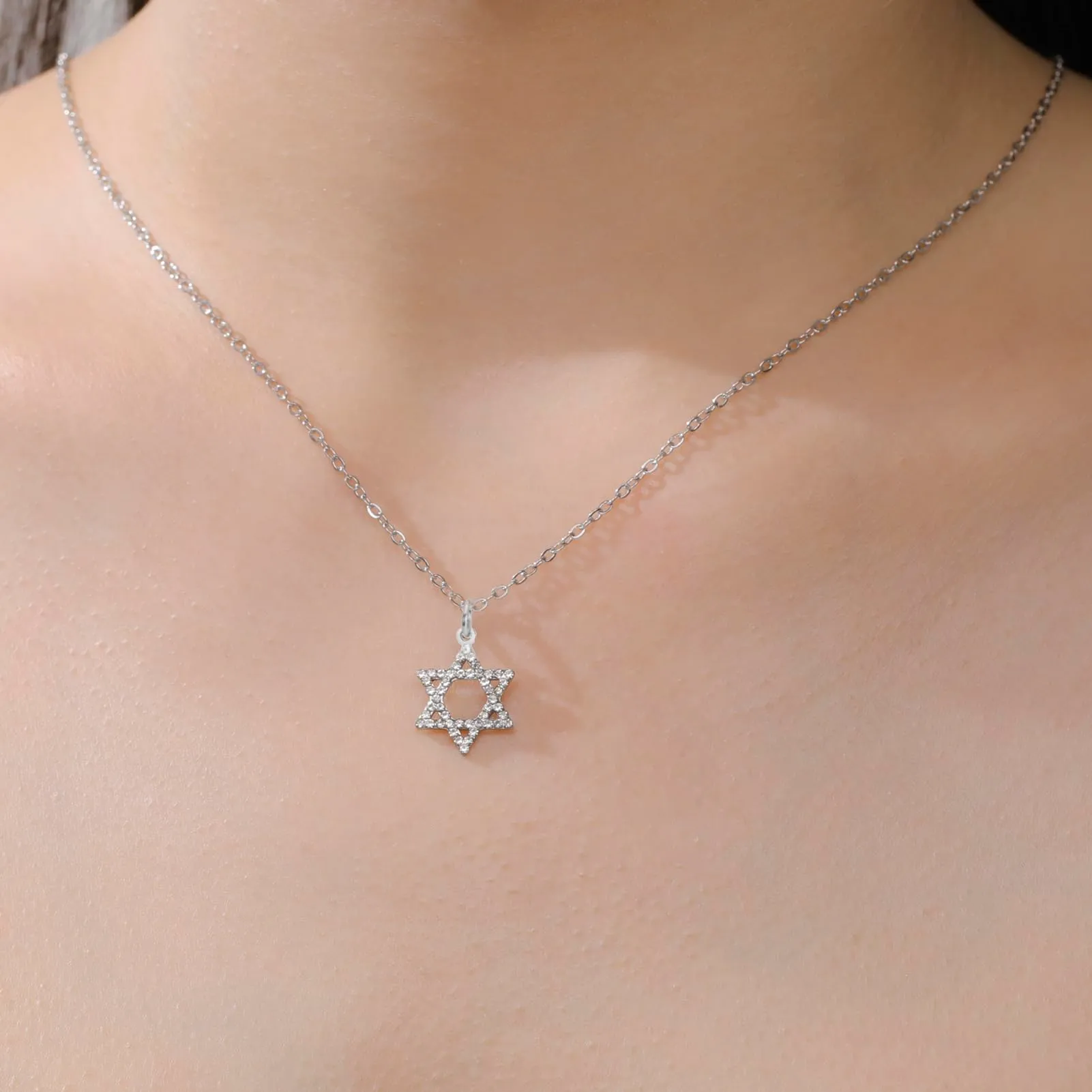 VASSAGO Collana con ciondolo Stella di David in acciaio inossidabile, Argento-CZ - immagine 5