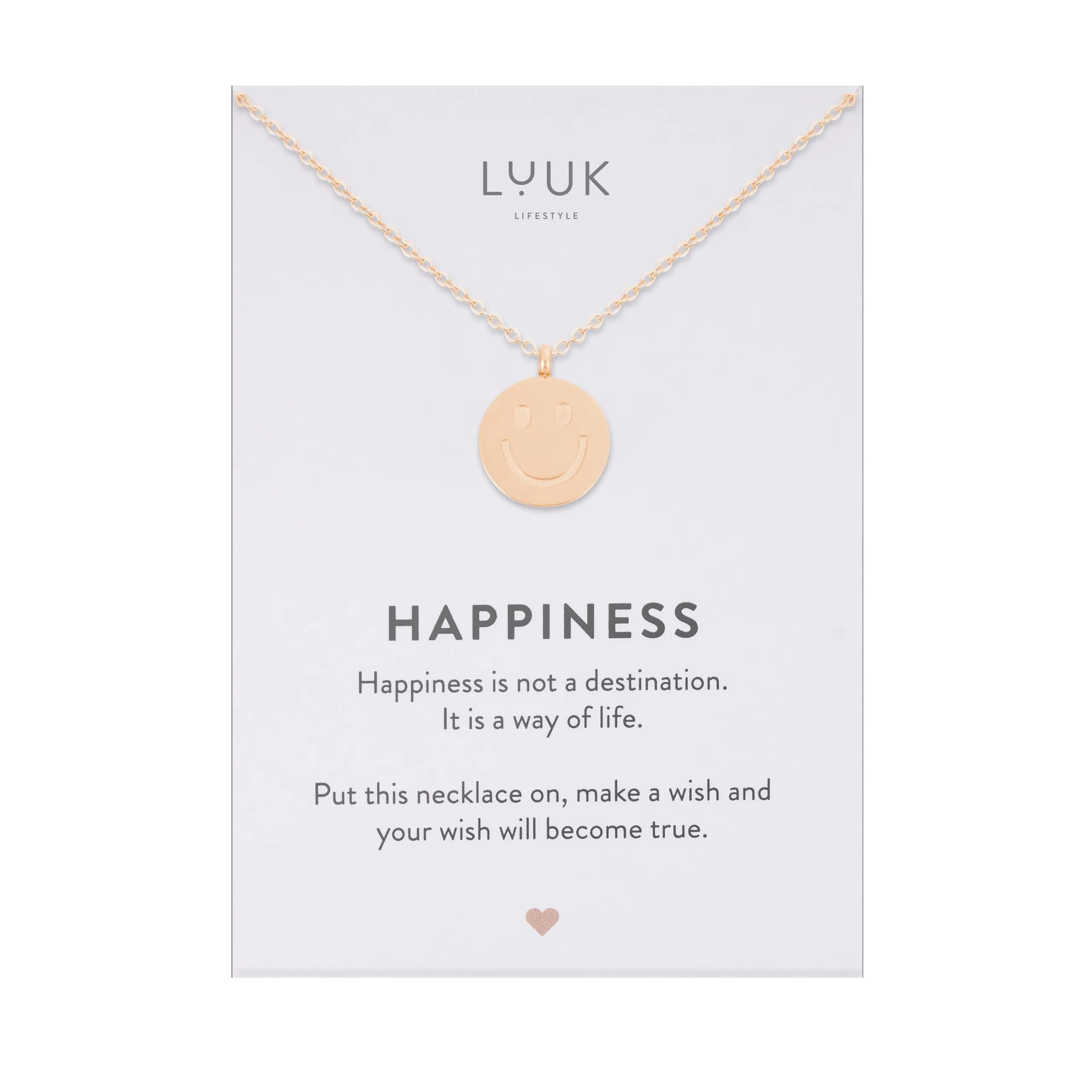 Luuk Lifestyle Collana in Acciaio Inox con Ciondolo Smiley, Oro Rosa, 50cm - immagine 1