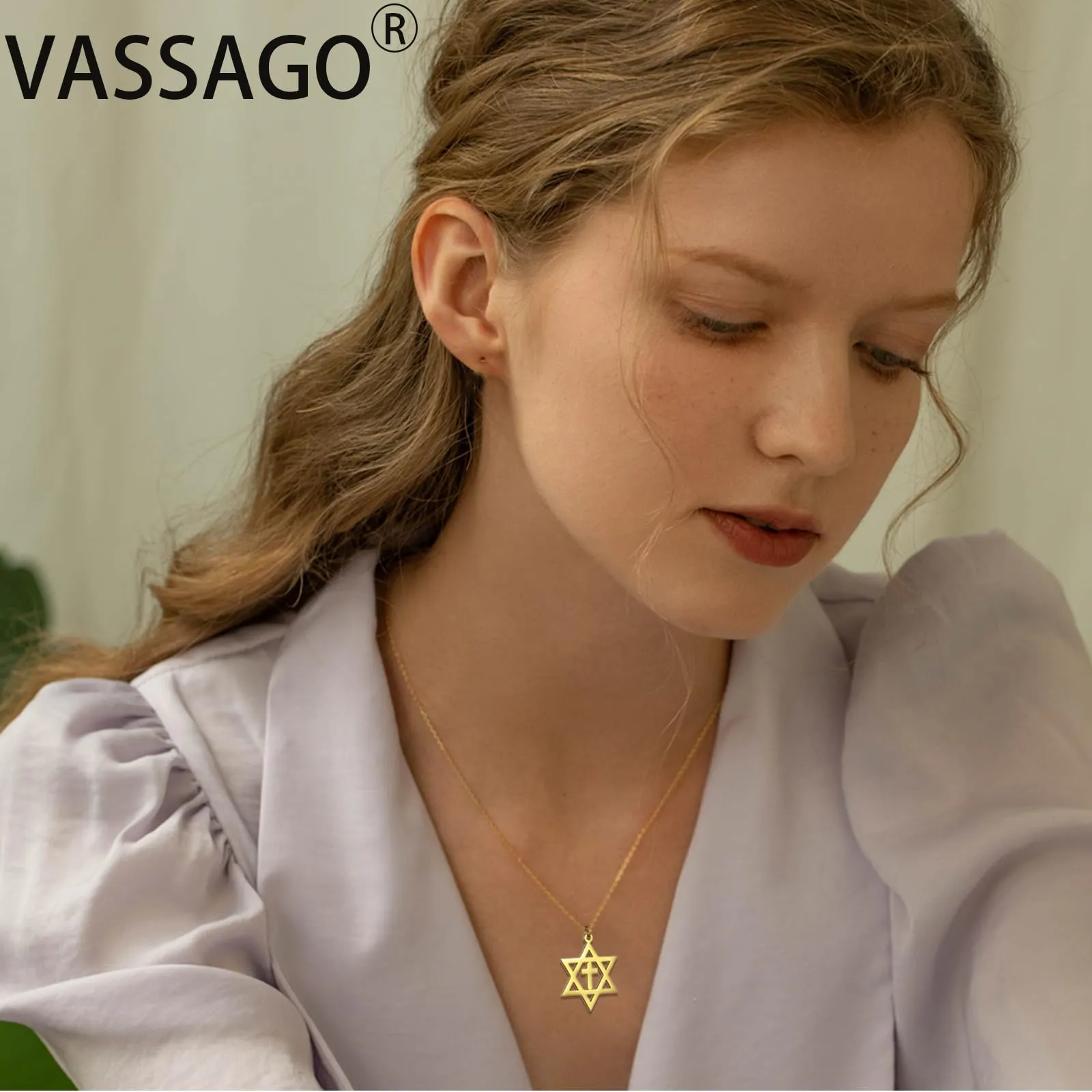 VASSAGO Collana con ciondolo Stella di David in acciaio inossidabile, Esagramma ebraico per uomo - immagine 2