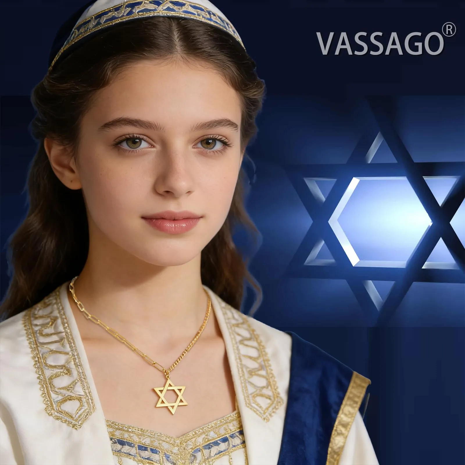 Vassago Collana con ciondolo Stella di David in acciaio inossidabile, regolabile - immagine 2