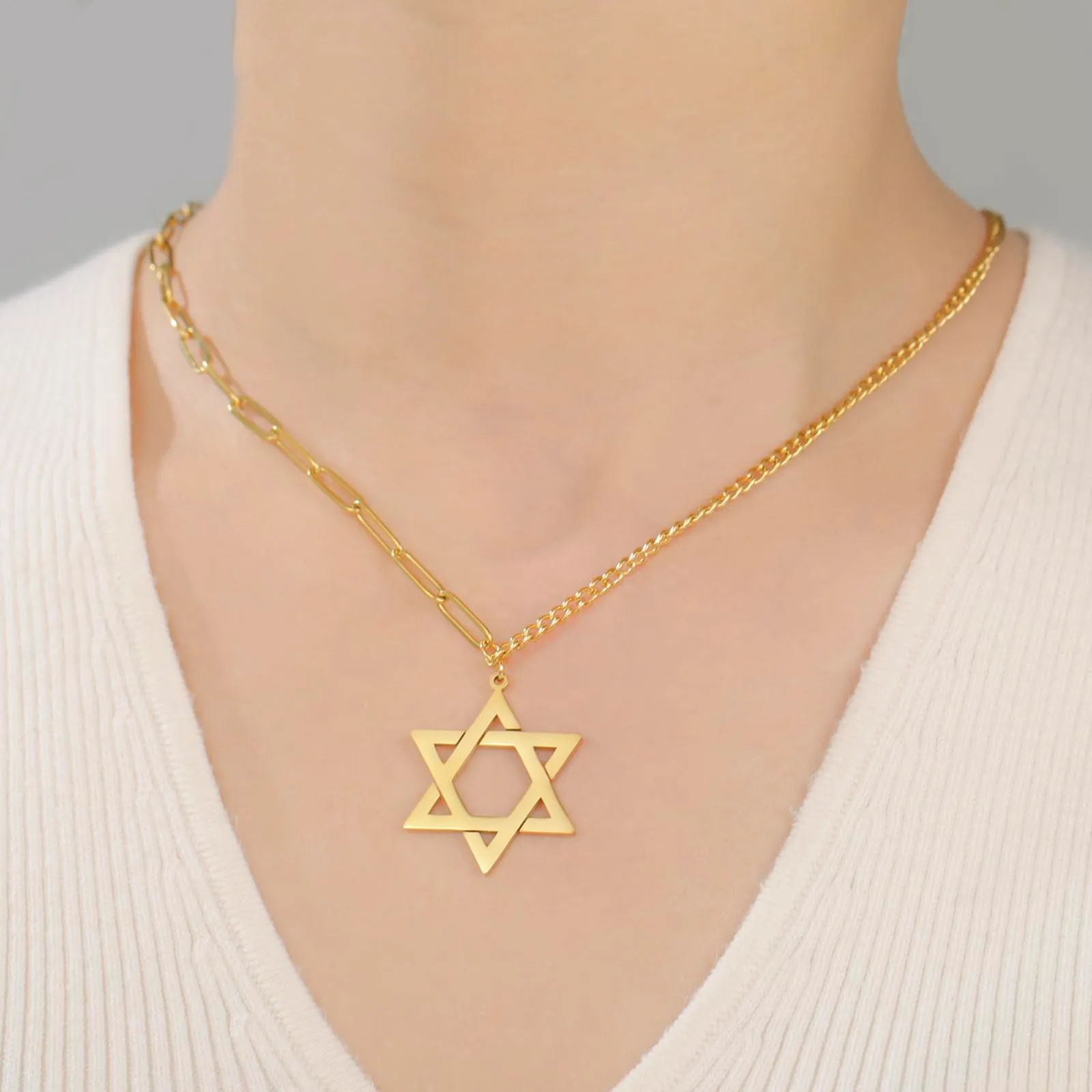 Vassago Collana con ciondolo Stella di David in acciaio inossidabile, regolabile - immagine 4