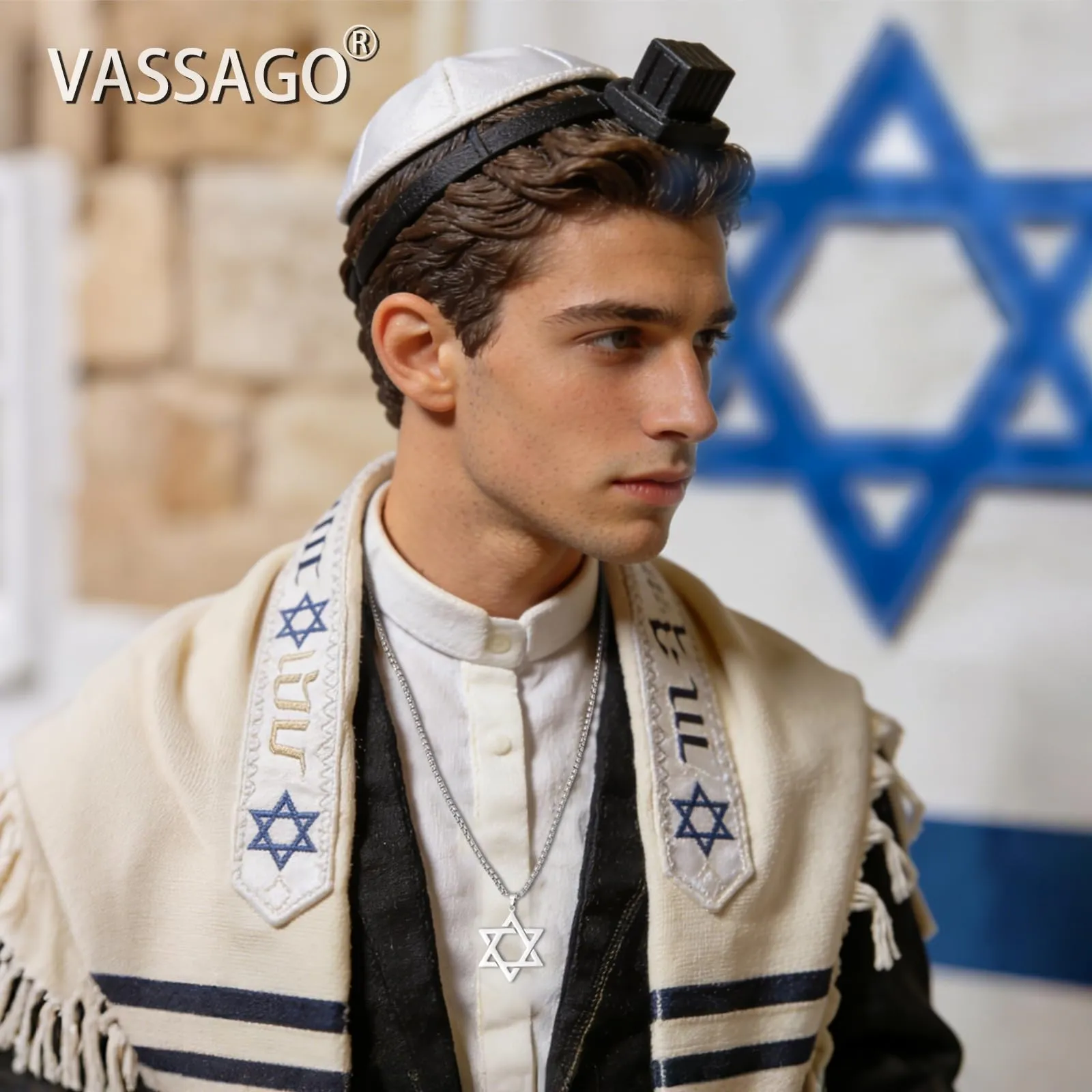VASSAGO Collana con ciondolo Stella di David in acciaio inossidabile, Regolabile - immagine 2
