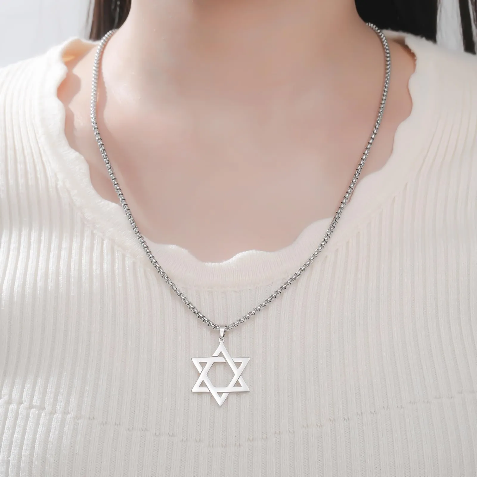 VASSAGO Collana con ciondolo Stella di David in acciaio inossidabile, Regolabile - immagine 4