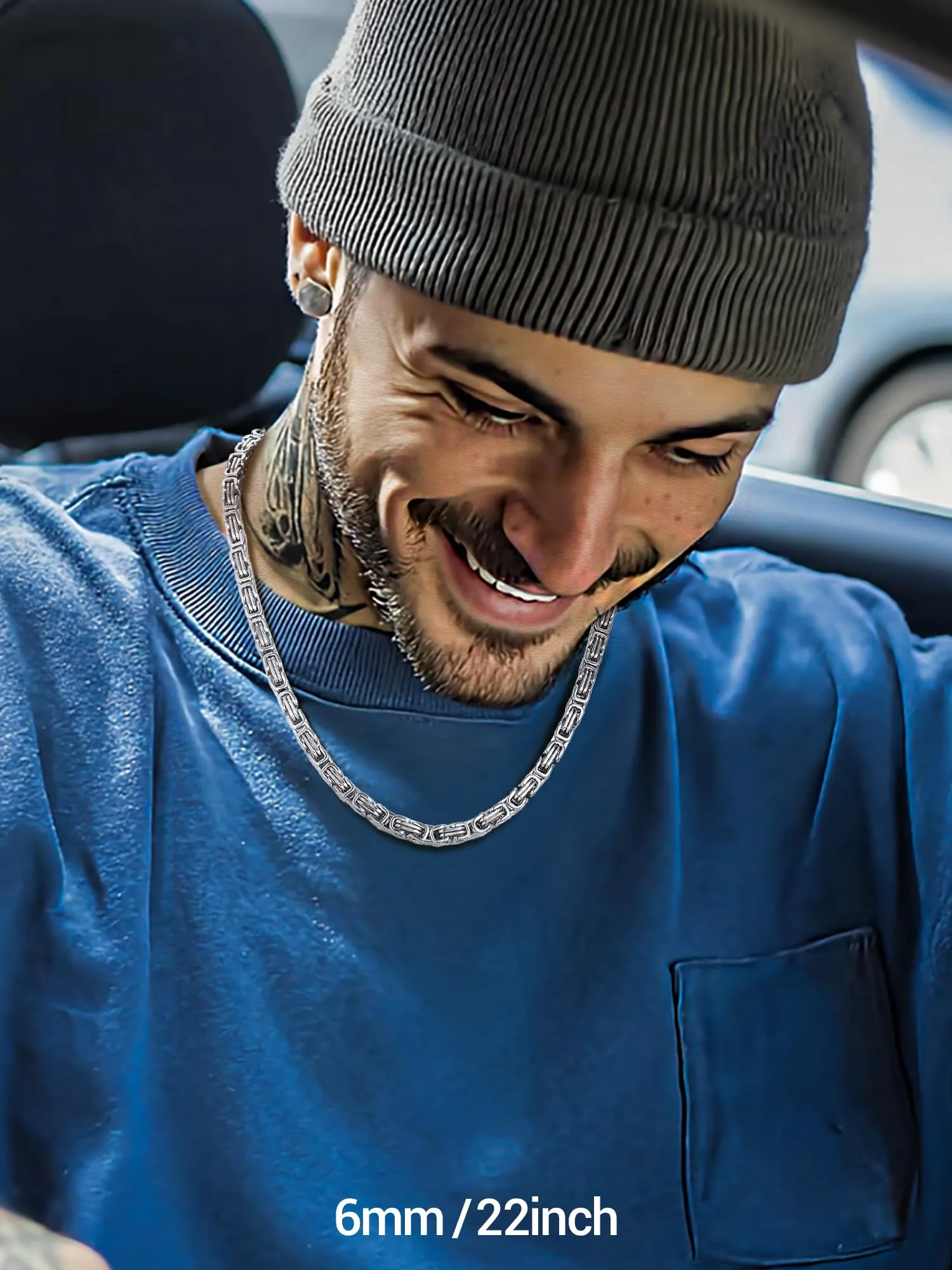 PROSTEEL Collana Uomo a Catena Bizantina in Acciaio Inossidabile 6mm Argento - immagine 2