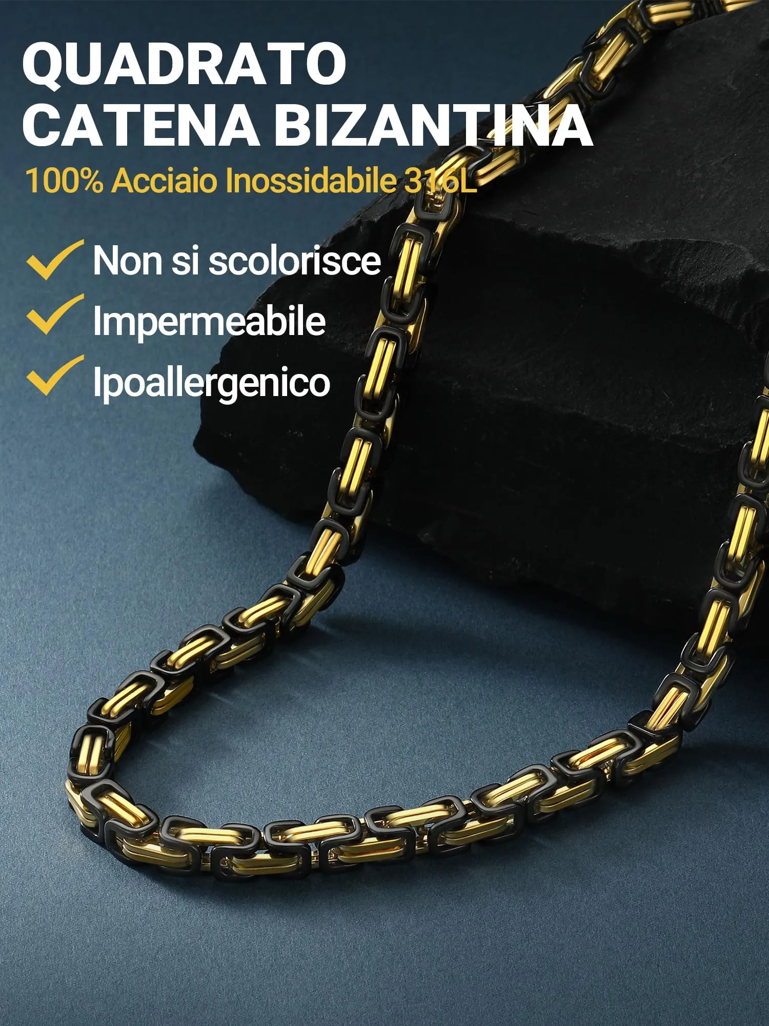 PROSTEEL Collana Uomo Bizantina in Acciaio Inossidabile 4mm Nero 75cm - immagine 6