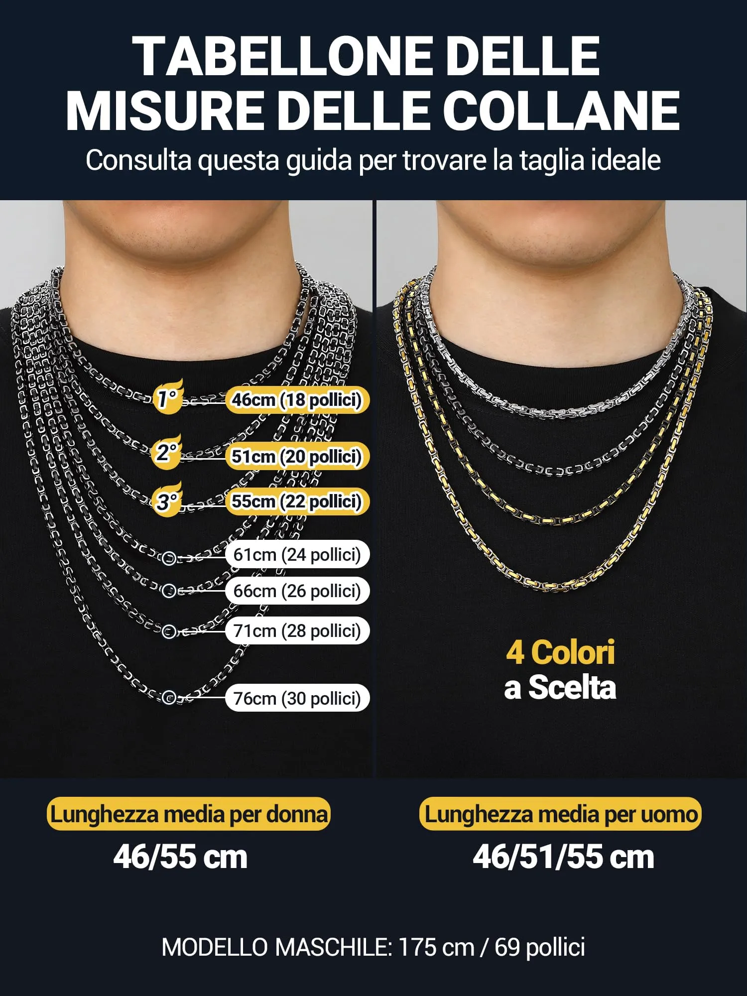 PROSTEEL Collana Uomo Bizantina in Acciaio Inossidabile 4mm Argento 70cm - immagine 6