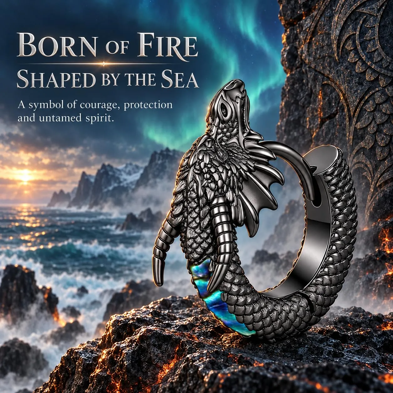 Odinstone Orecchini Viking Dragon da Uomo Cerchi Nordici Nero - immagine 2