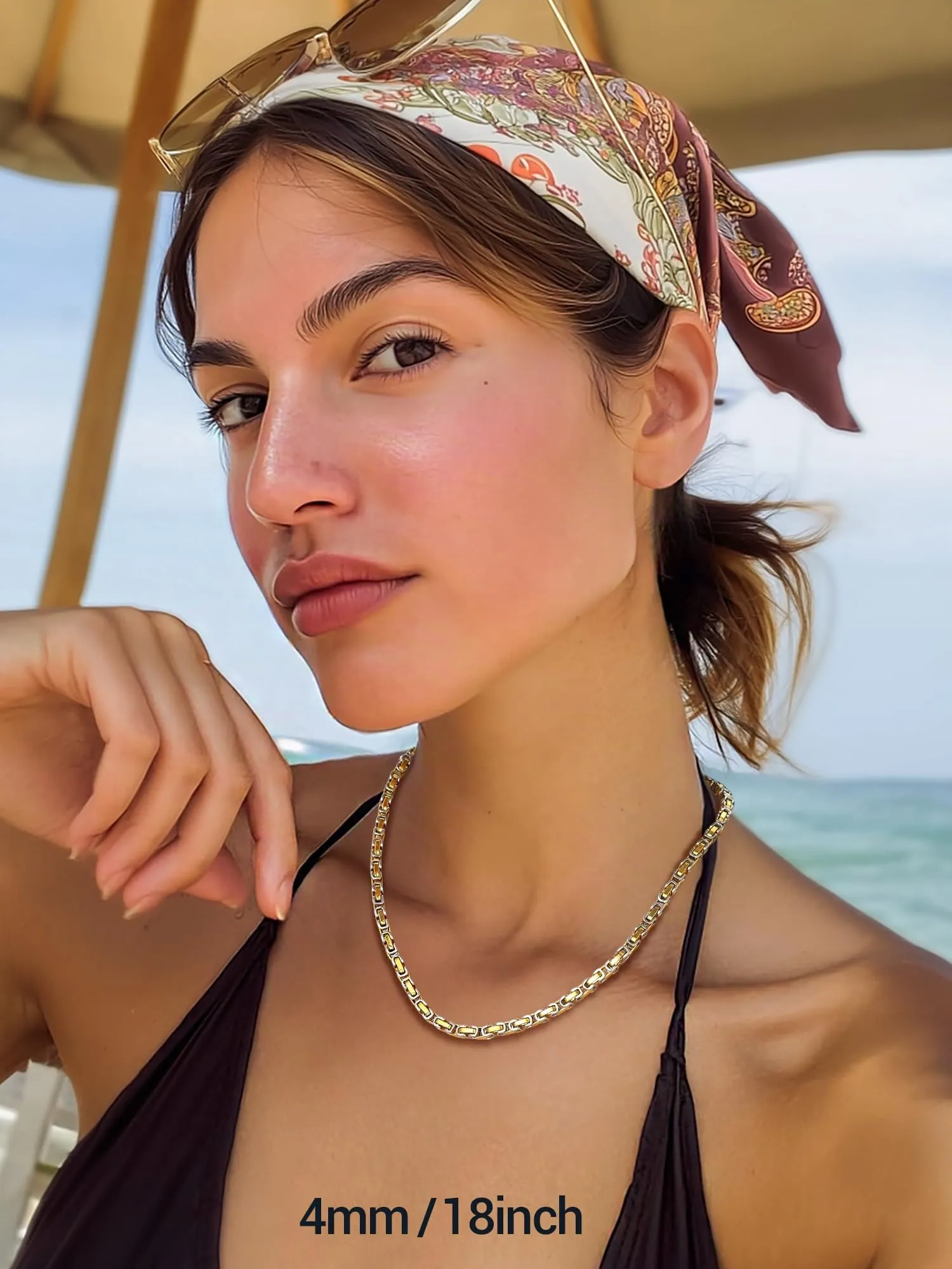 PROSTEEL Collana Uomo Bizantina in Acciaio 4mm 18K Oro 55cm - immagine 6