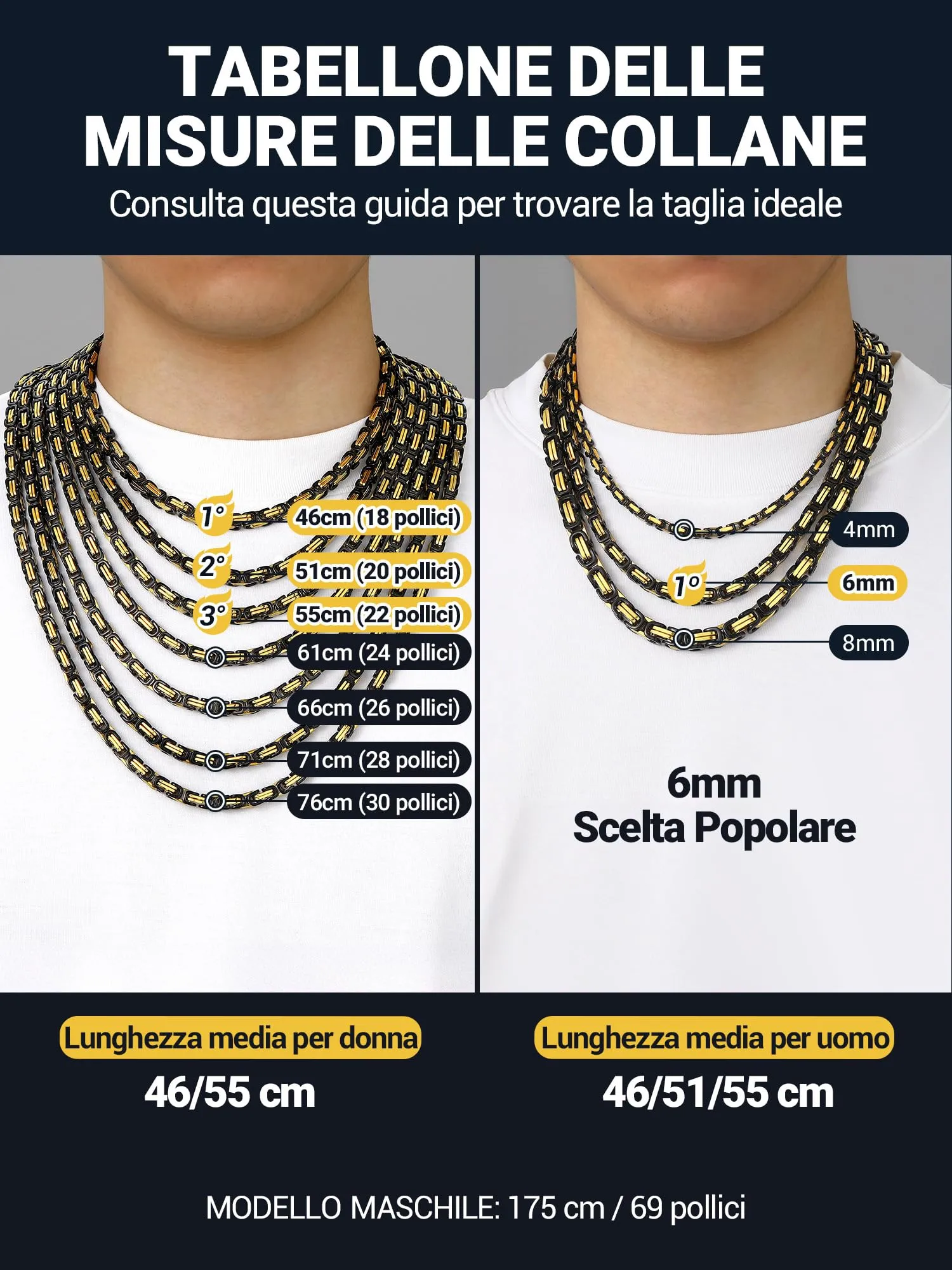 PROSTEEL Collana Uomo Bizantina in Acciaio Inossidabile 6mm Nero, 55cm - immagine 5
