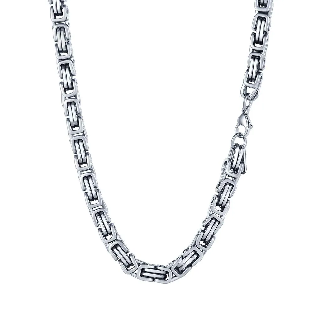 PROSTEEL Collana Uomo Maglia Bizantina in Acciaio Inossidabile 6mm Argento 65cm - immagine 1