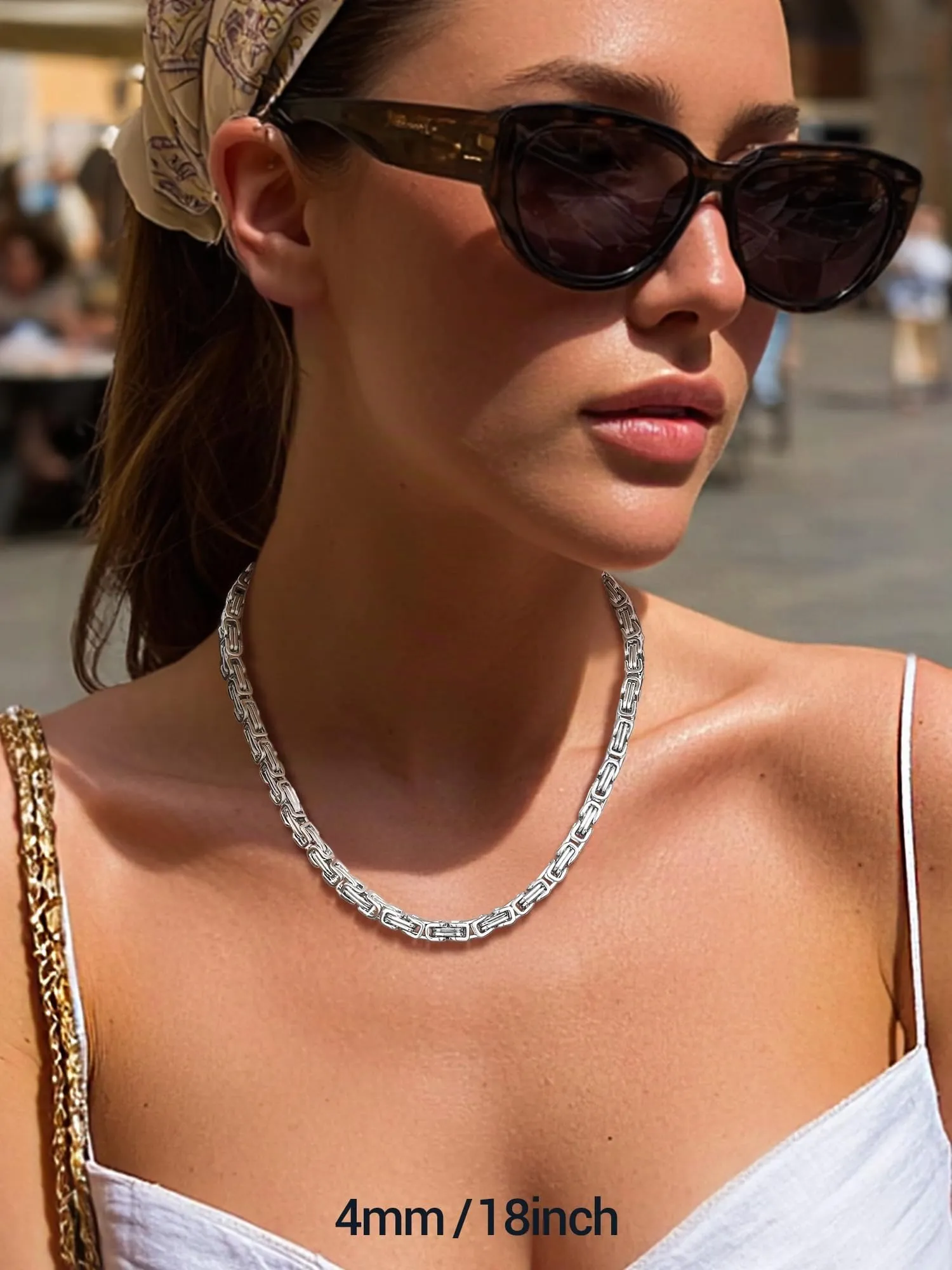 PROSTEEL Collana Uomo Maglia Bizantina in Acciaio Inossidabile 6mm Argento 65cm - immagine 4