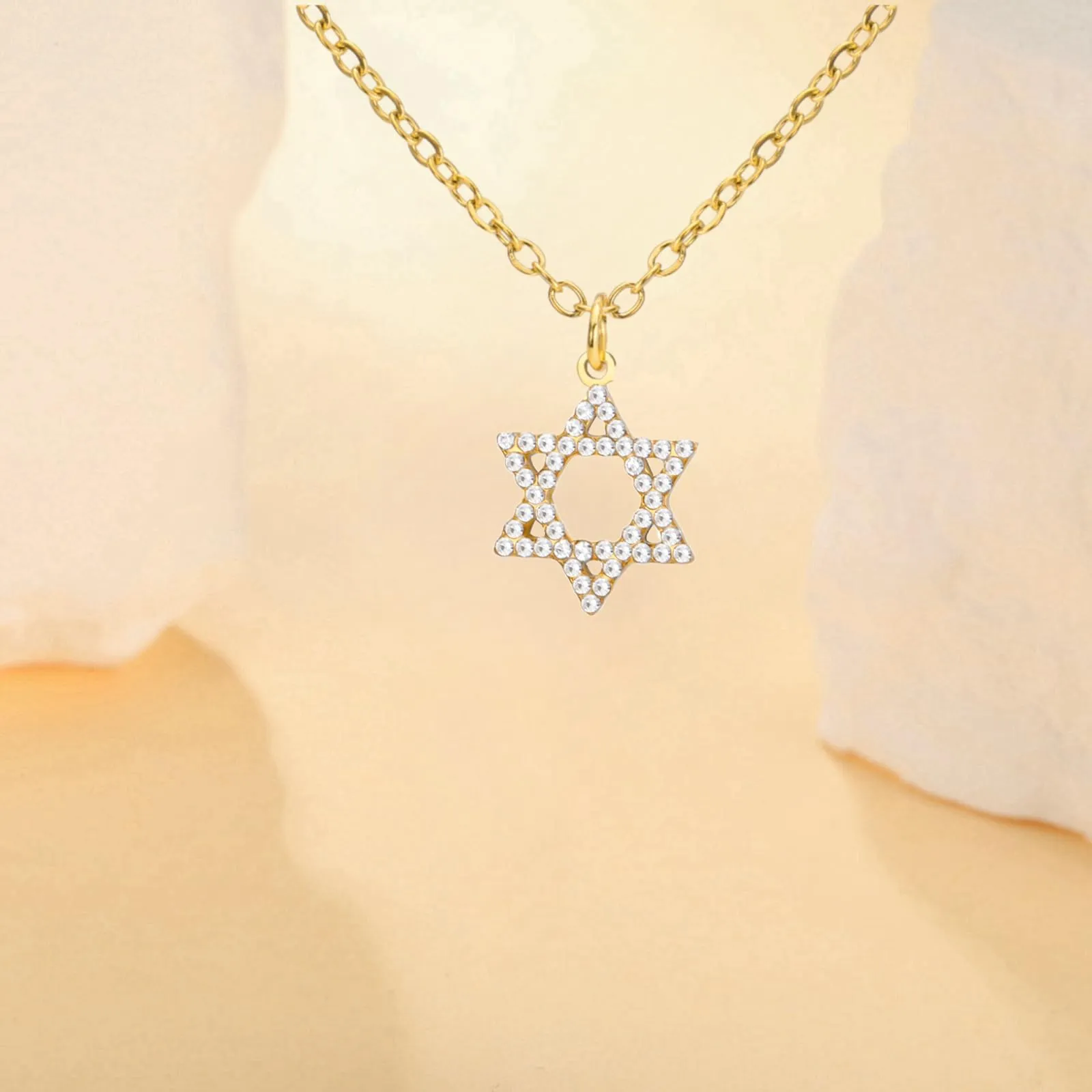 VASSAGO Collana con ciondolo Stella di David in acciaio inossidabile, Oro-CZ - immagine 3