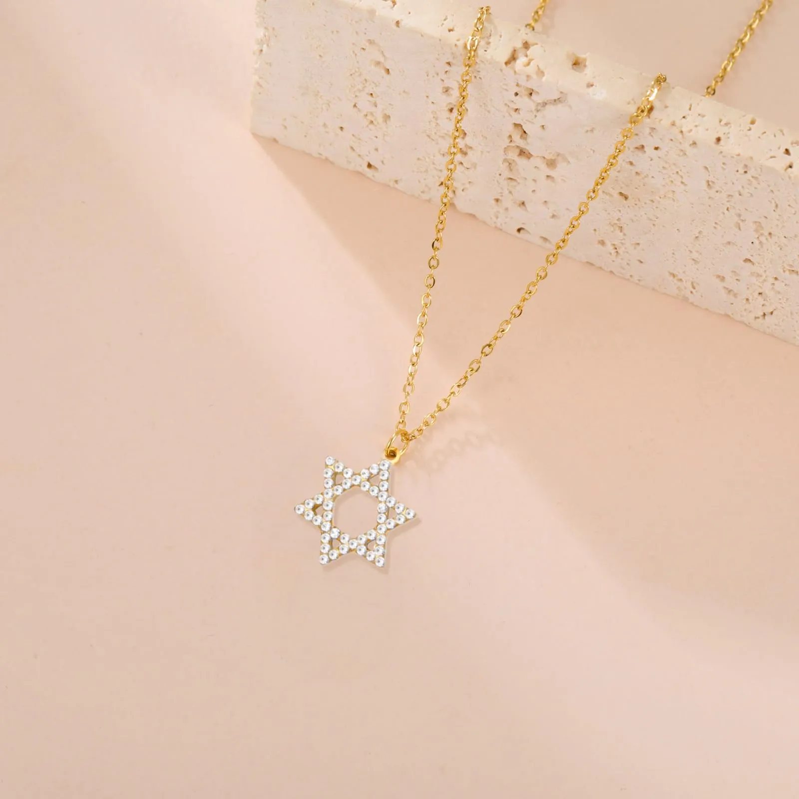 VASSAGO Collana con ciondolo Stella di David in acciaio inossidabile, Oro-CZ - immagine 4