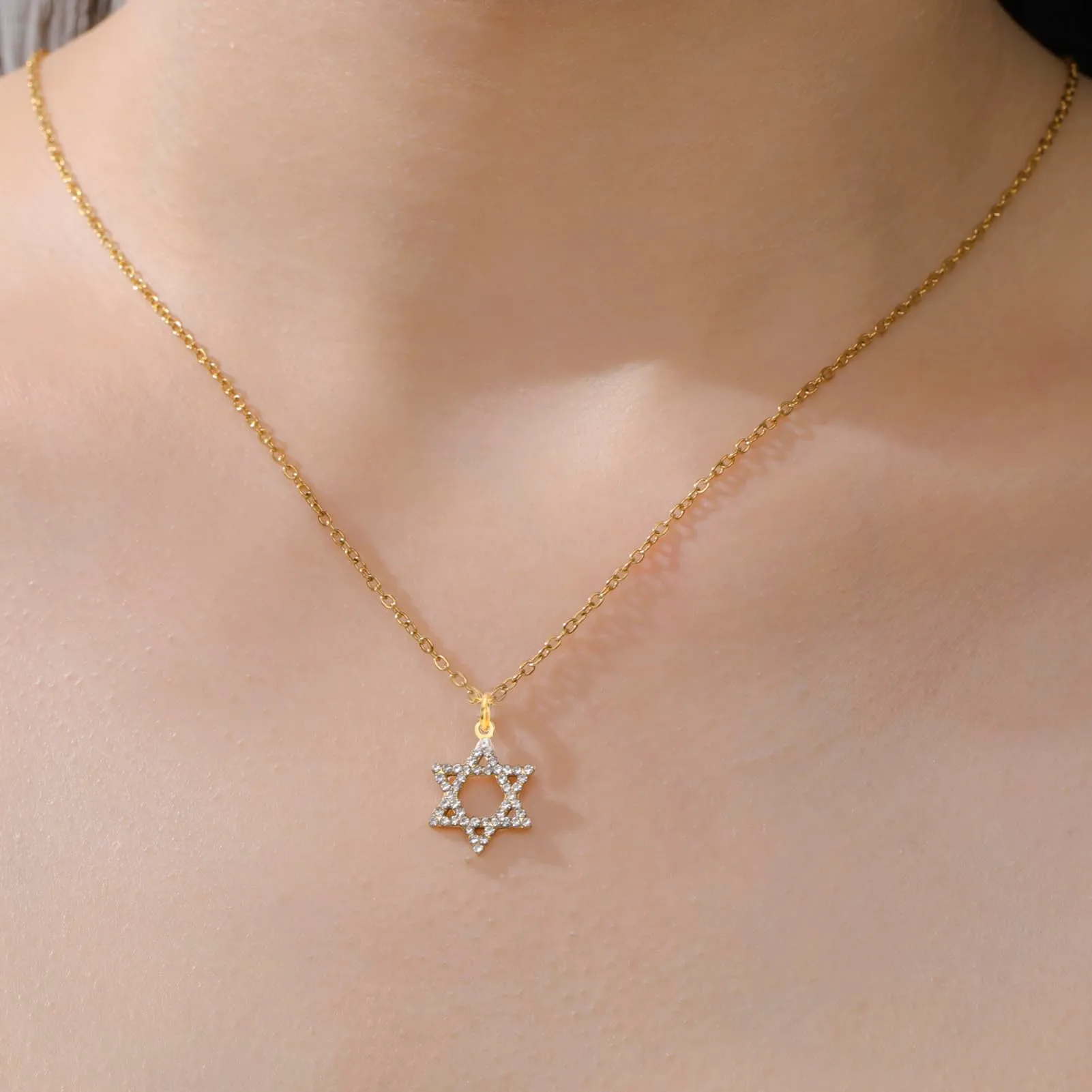VASSAGO Collana con ciondolo Stella di David in acciaio inossidabile, Oro-CZ - immagine 5