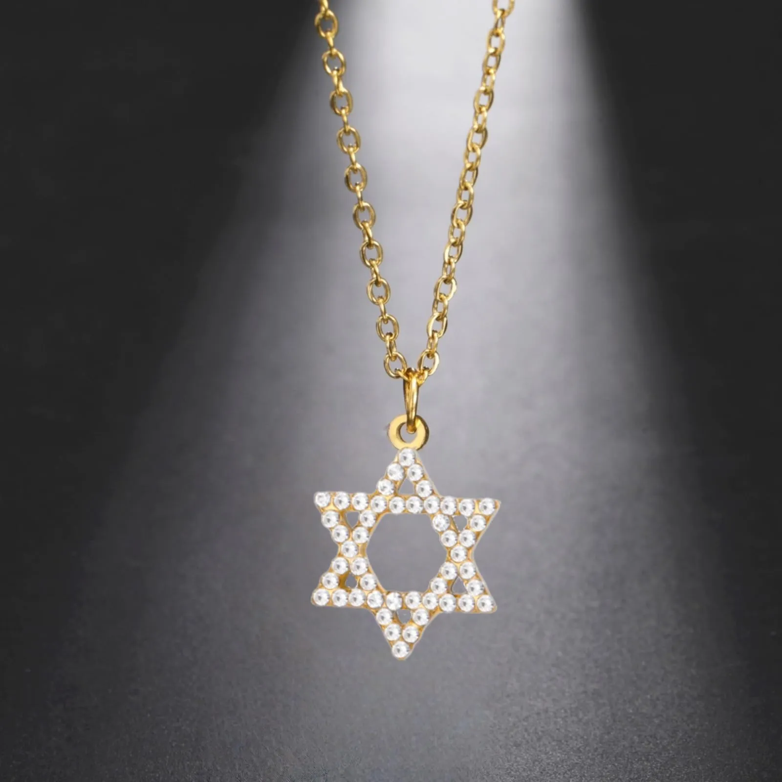VASSAGO Collana con ciondolo Stella di David in acciaio inossidabile, Oro-CZ - immagine 8