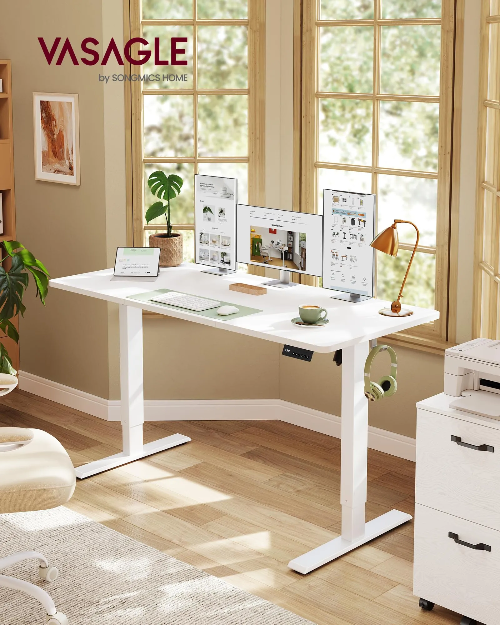 VASAGLE Scrivania Elettrica Regolabile in Altezza, 140x60x(72-120) cm, Bianco Nuvola - immagine 2