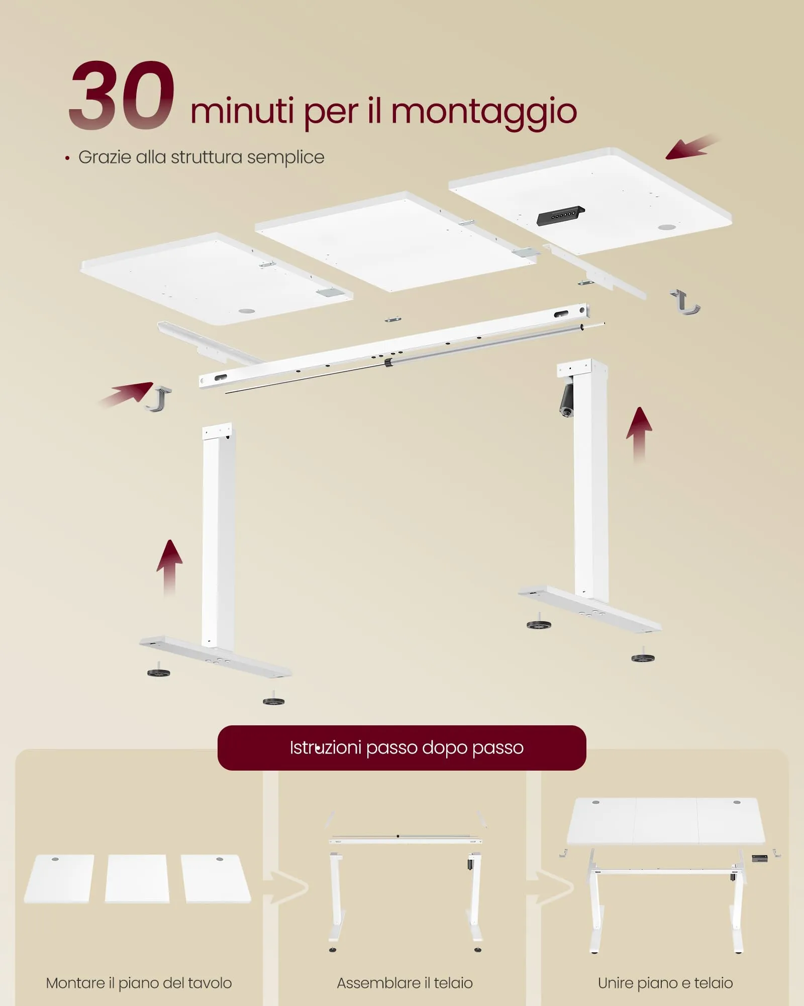 VASAGLE Scrivania Elettrica Regolabile in Altezza, 140x60x(72-120) cm, Bianco Nuvola - immagine 6