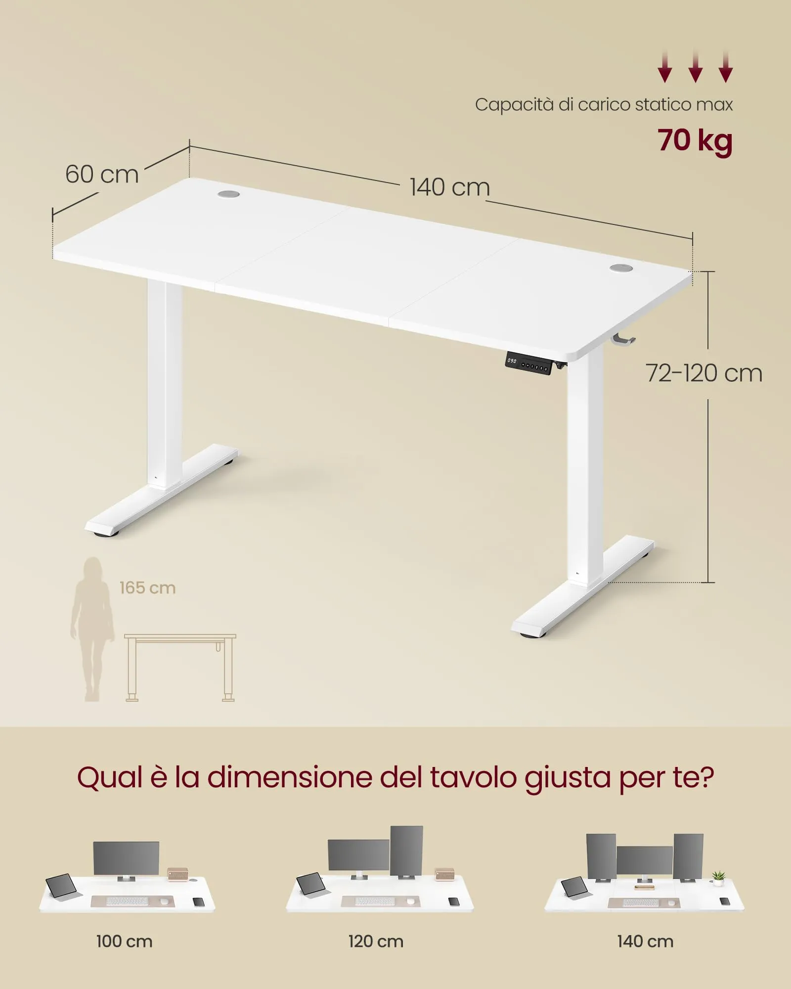 VASAGLE Scrivania Elettrica Regolabile in Altezza, 140x60x(72-120) cm, Bianco Nuvola - immagine 7