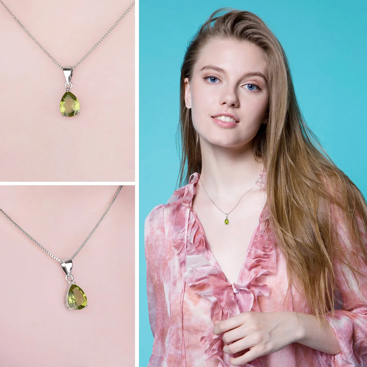 JewelryPalace 1.5ct Natural Green Peridot Pear Solitaire Pendant Necklace 925 Sterling Silver 45cm - immagine 4