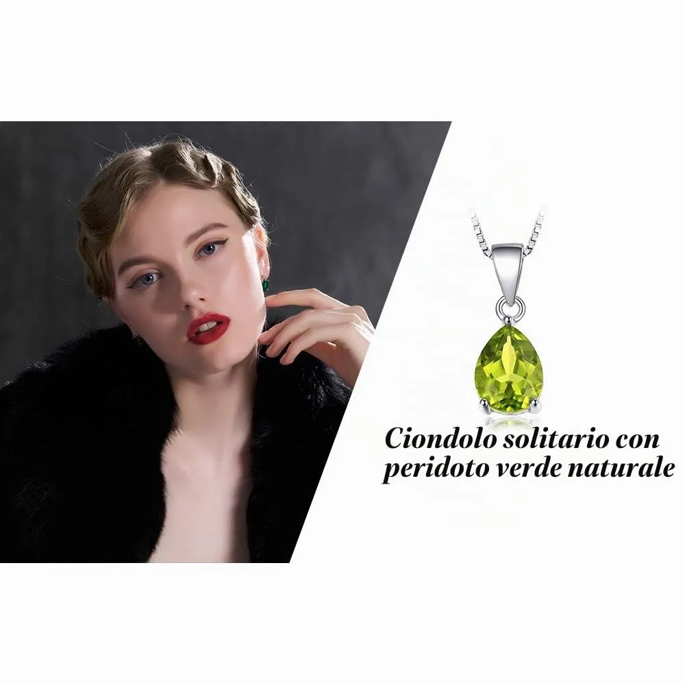 JewelryPalace 1.5ct Natural Green Peridot Pear Solitaire Pendant Necklace 925 Sterling Silver 45cm - immagine 6
